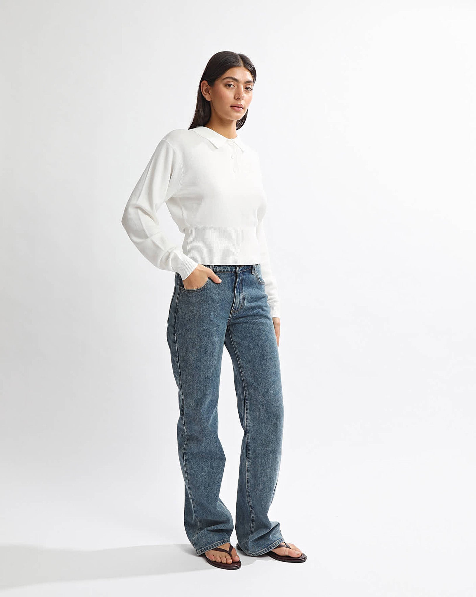 Blaire Knit Long Sleeve Top White