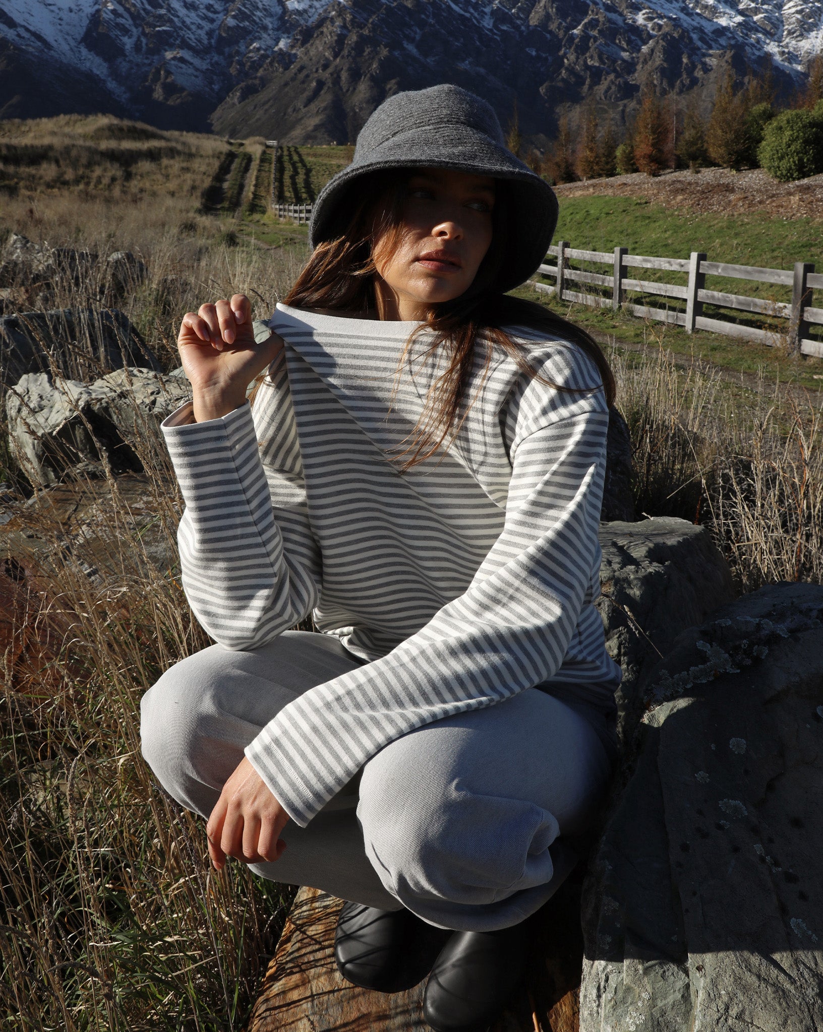 Milan Long Sleeve Top Grey/White