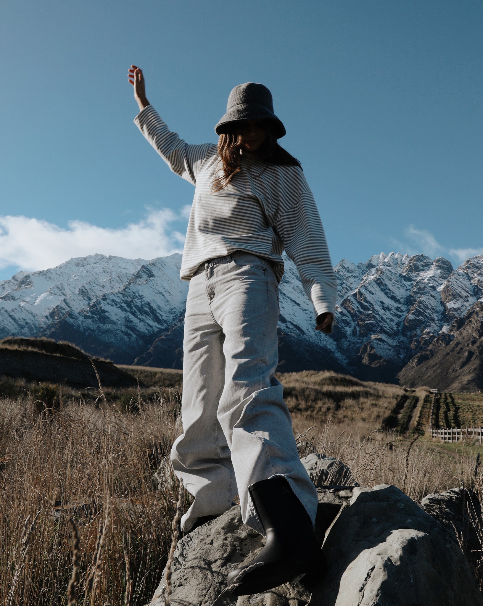 Milan Long Sleeve Top Grey/White