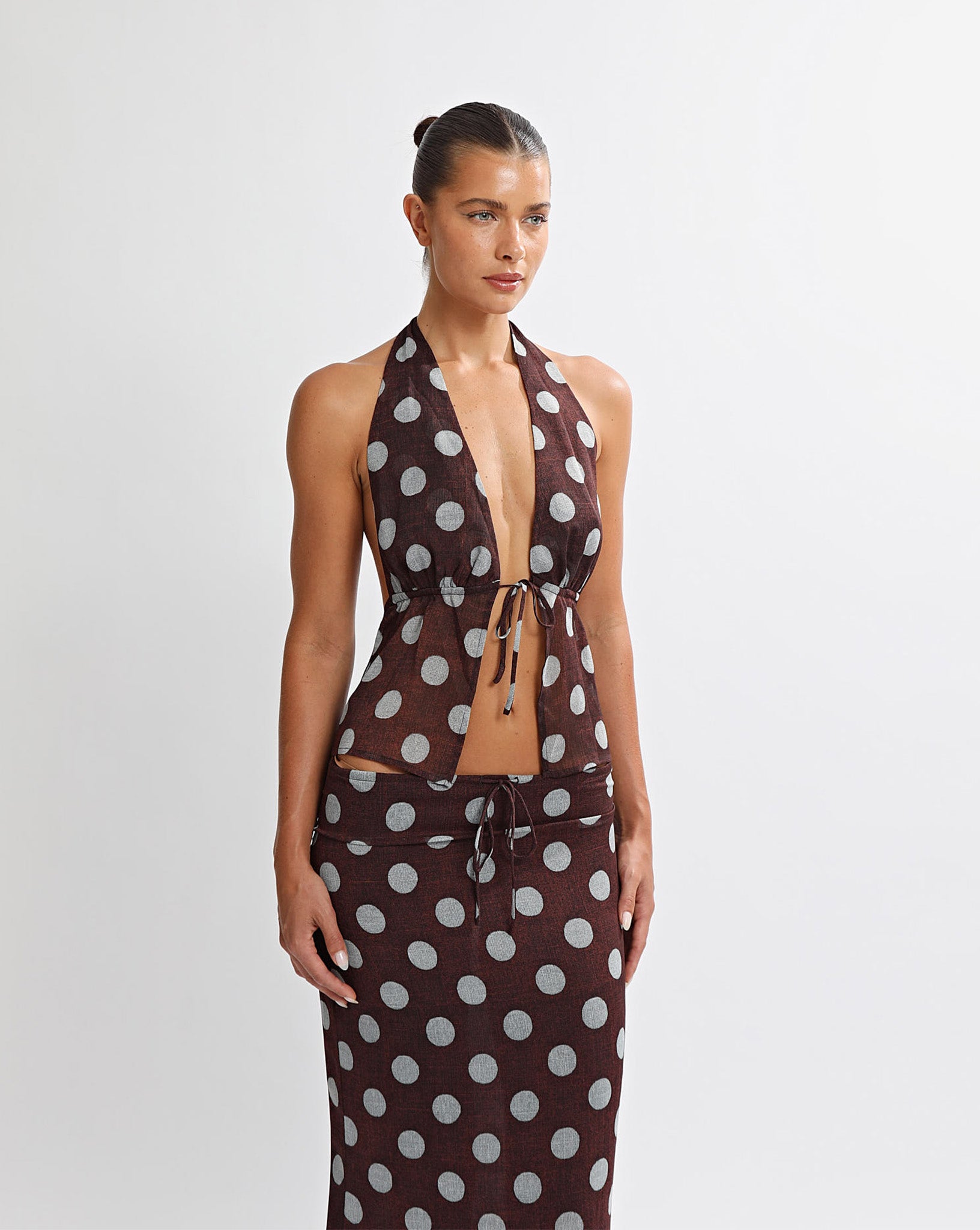 Suri Halter Top Brown/Blue Polka