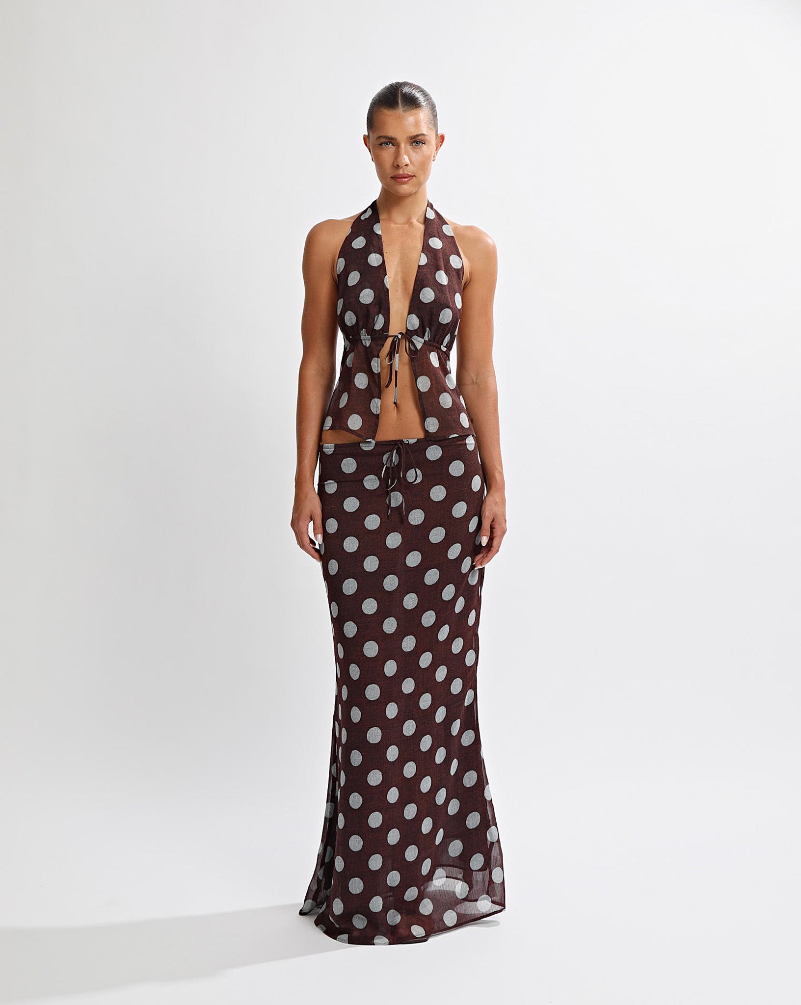 Suri Halter Top Brown/Blue Polka