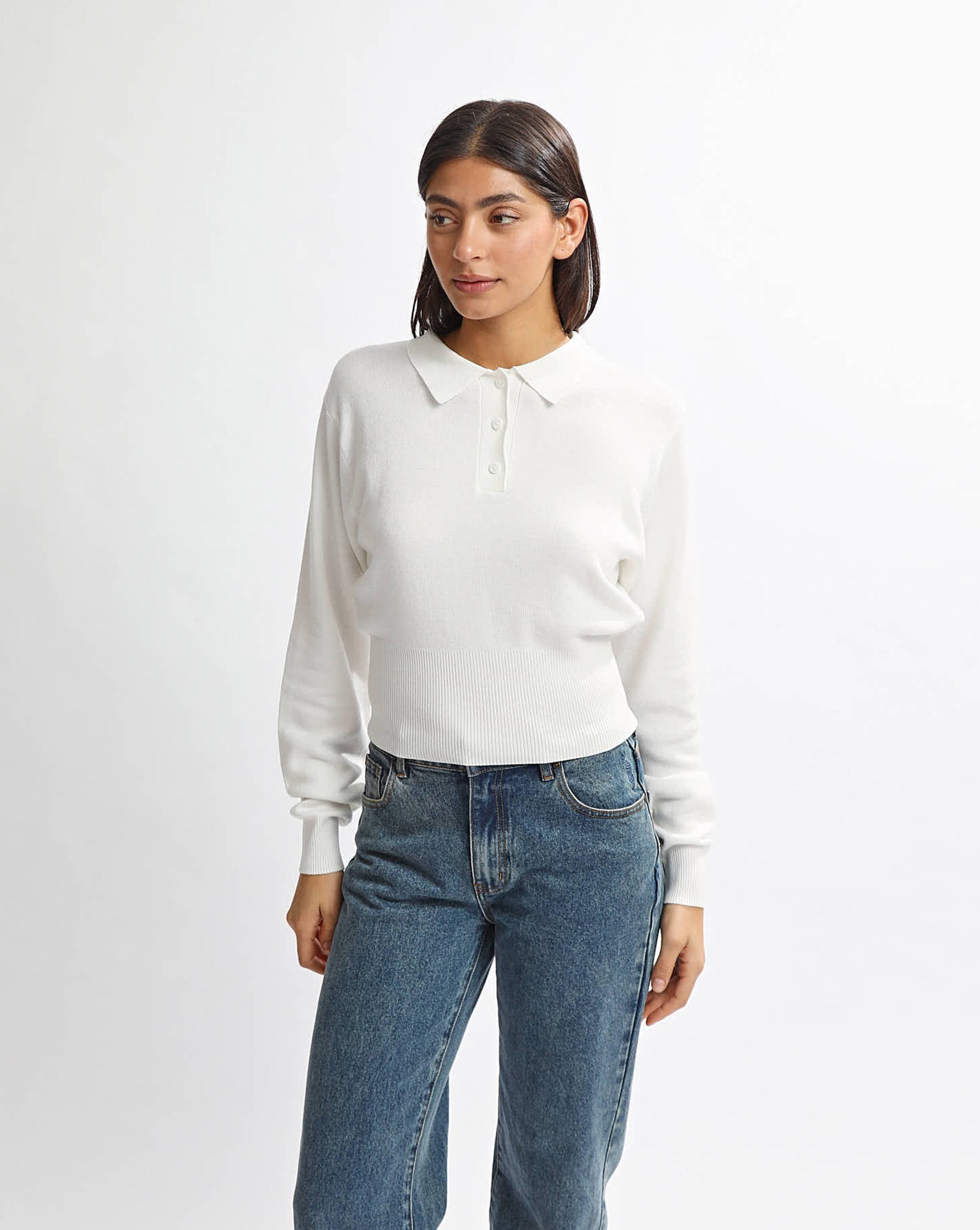 Blaire Knit Long Sleeve Top White