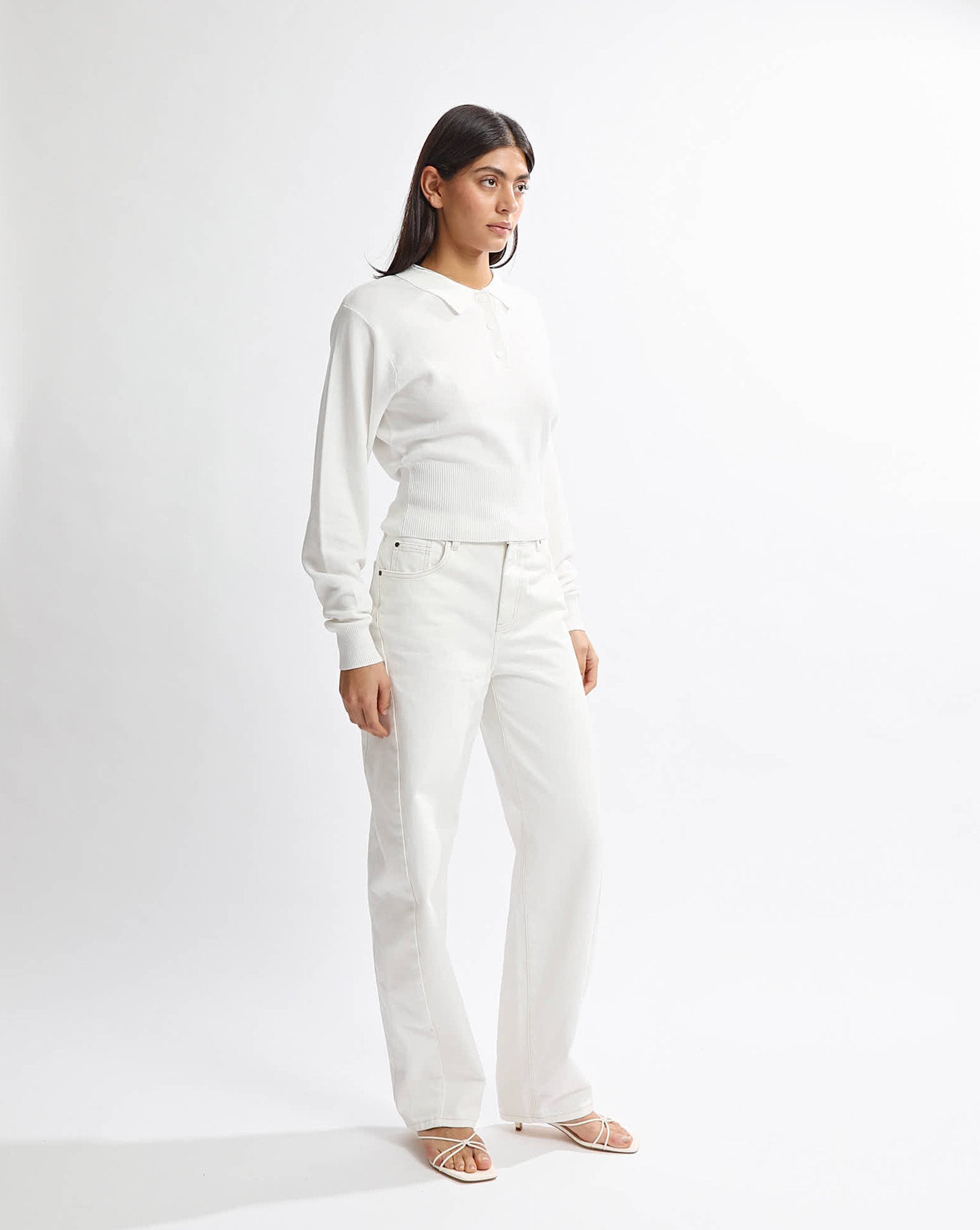 Blaire Knit Long Sleeve Top White