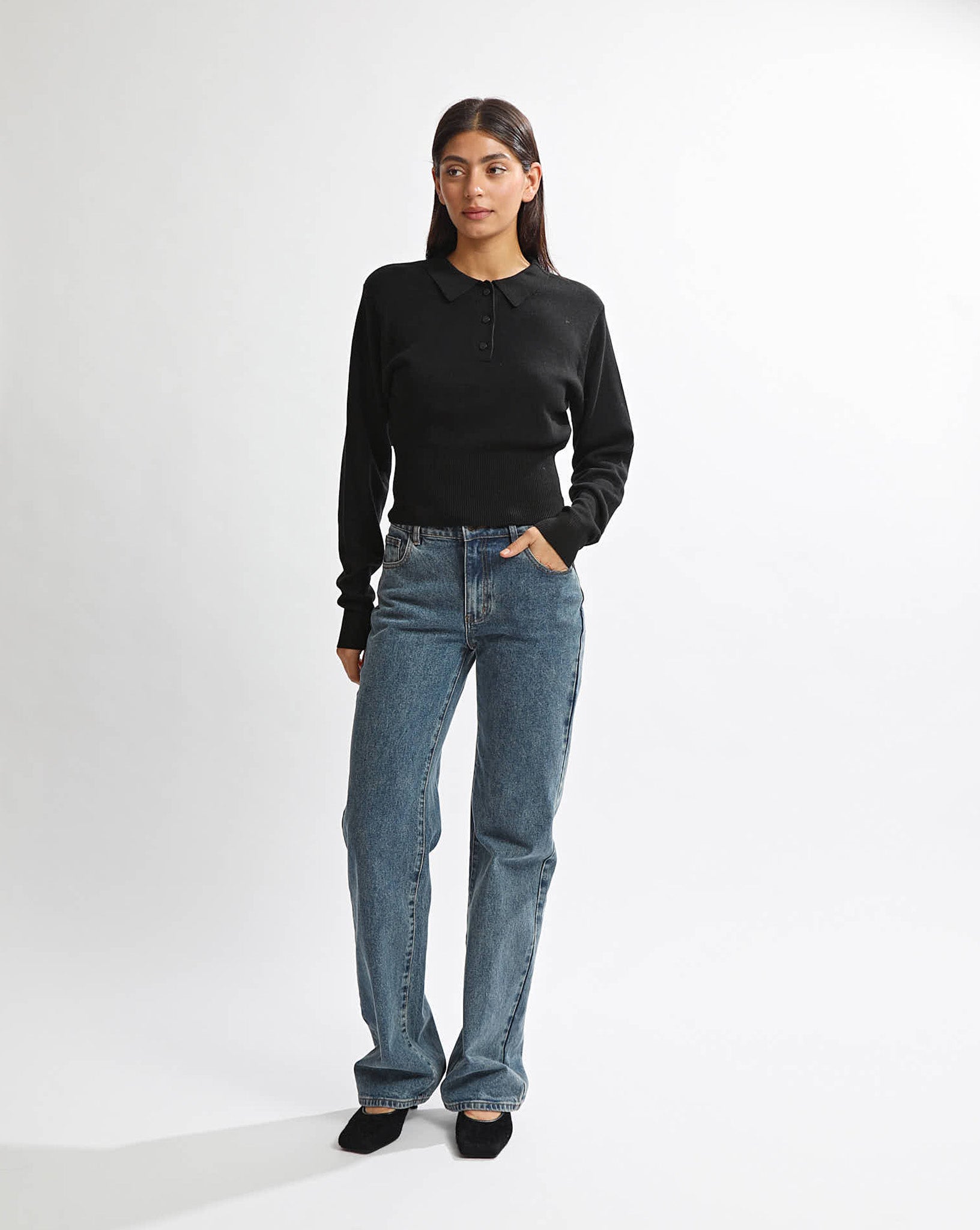 Blaire Knit Long Sleeve Top Black