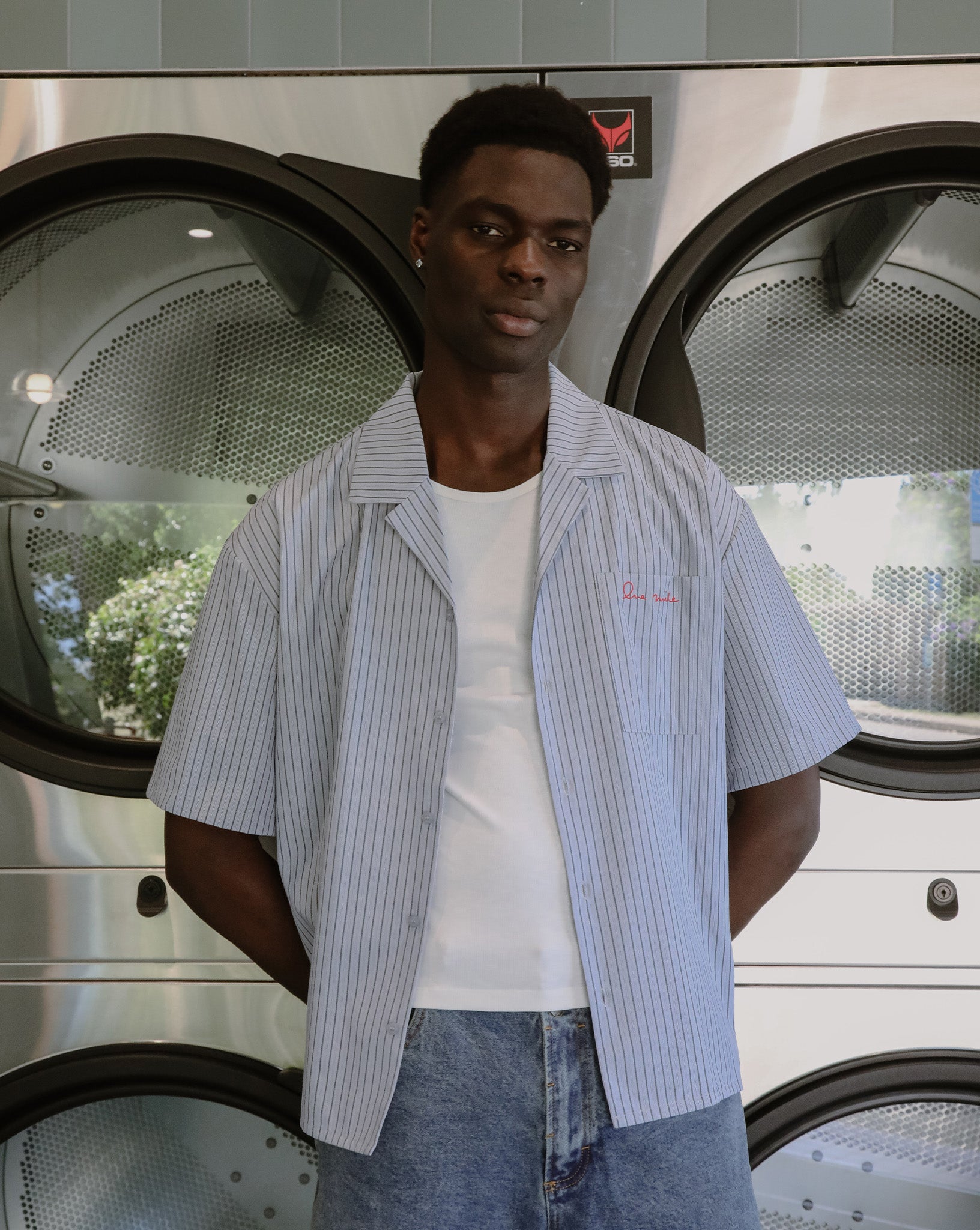 Theo Short Sleeve Shirt Grey Stripe