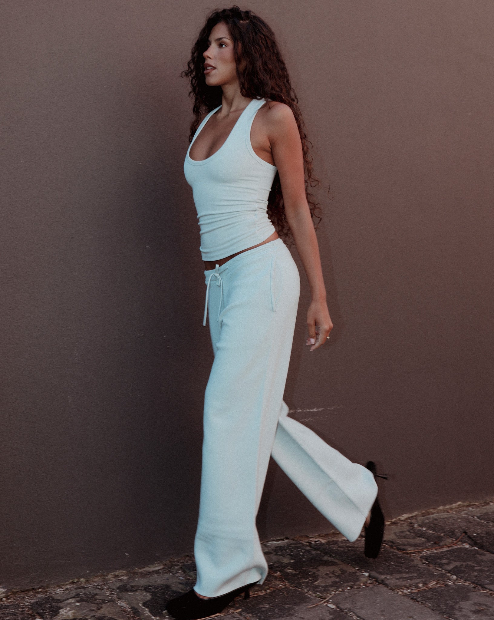 Dion Knit Pants Blue Cropped
