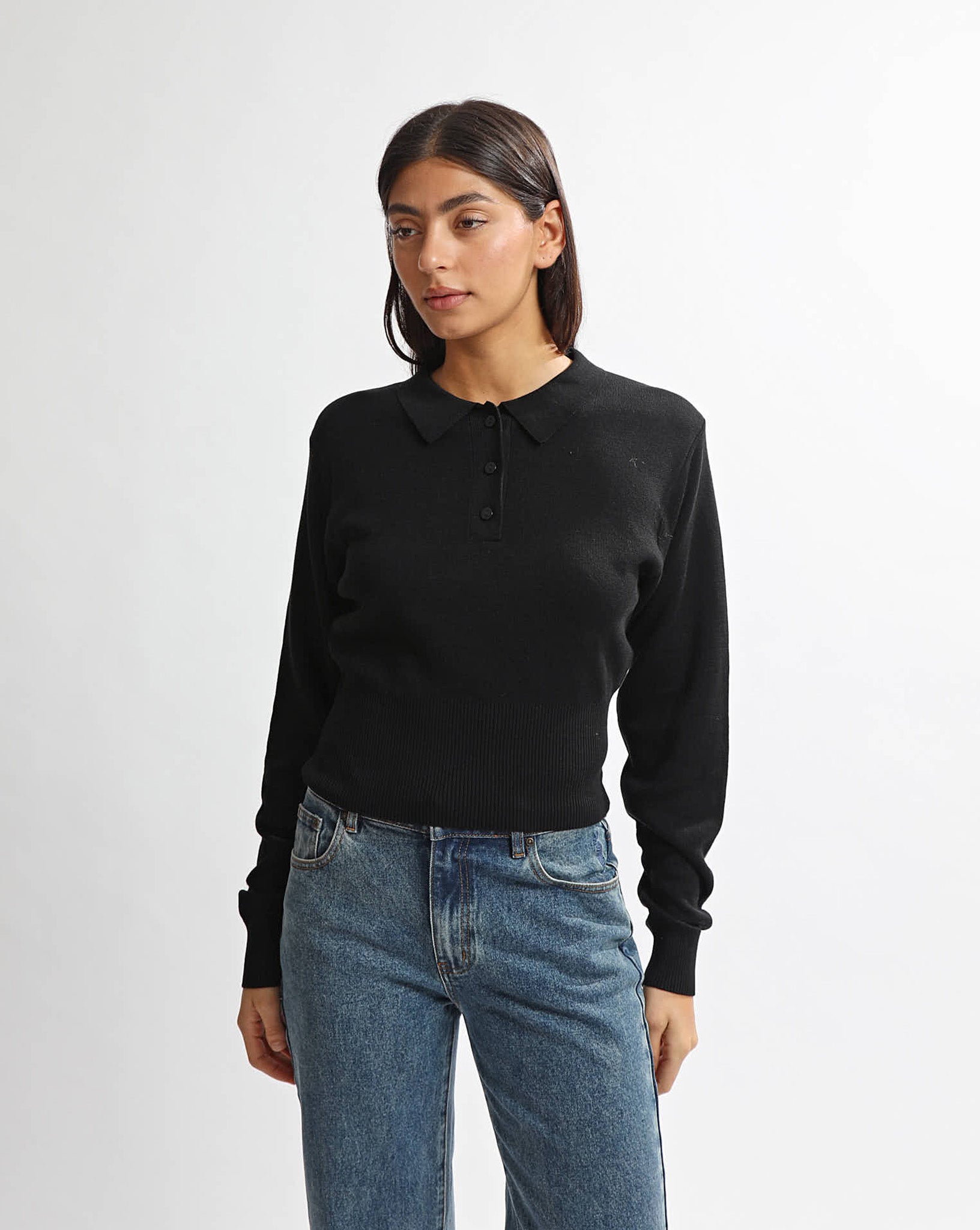 Blaire Knit Long Sleeve Top Black
