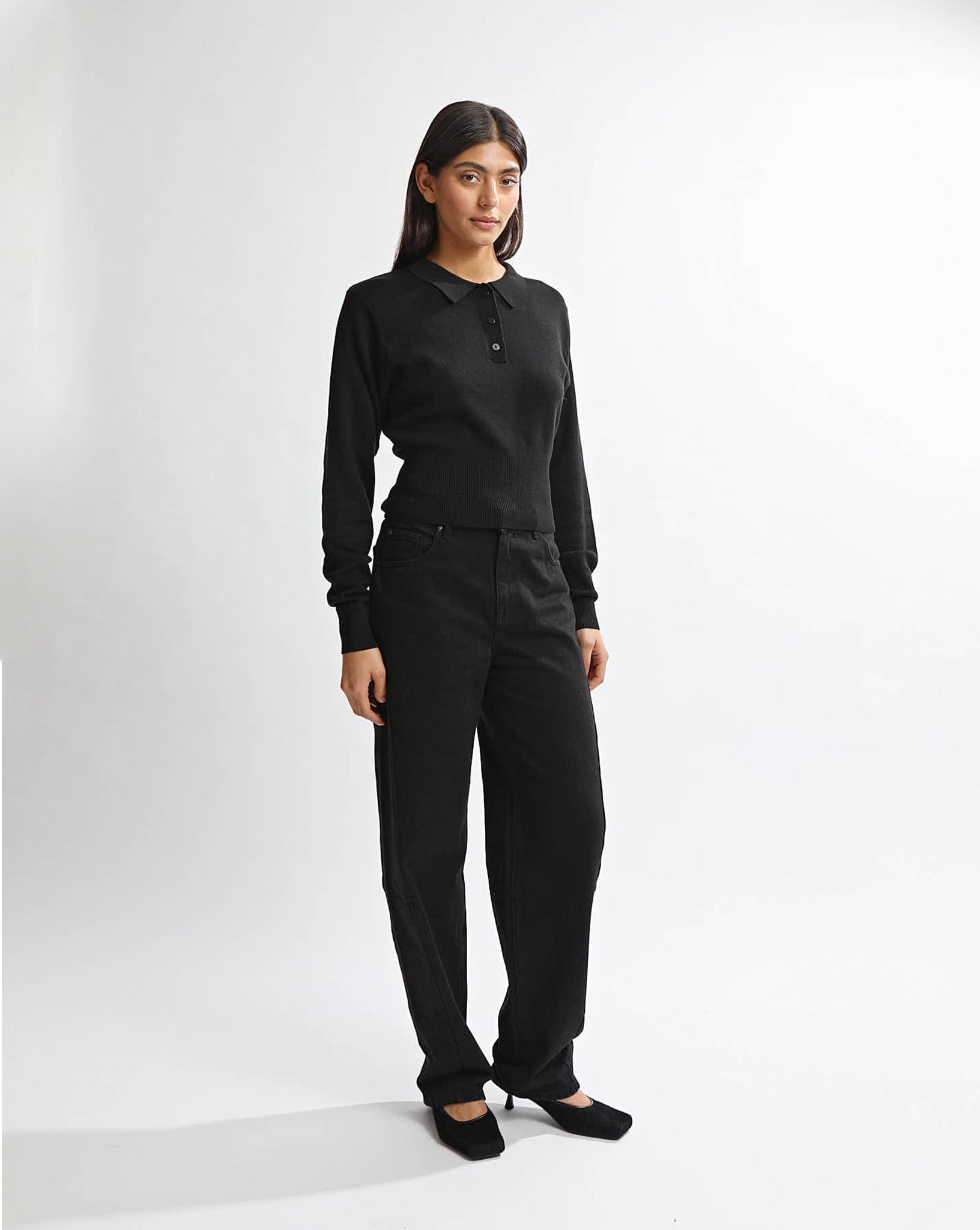 Blaire Knit Long Sleeve Top Black