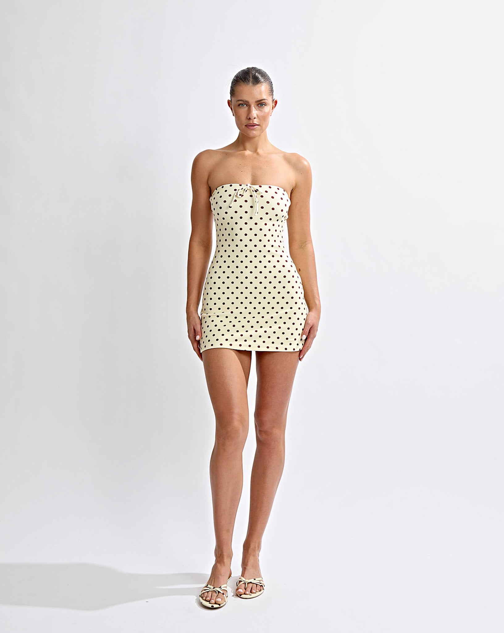 Nali Strapless Dress Yellow Polka