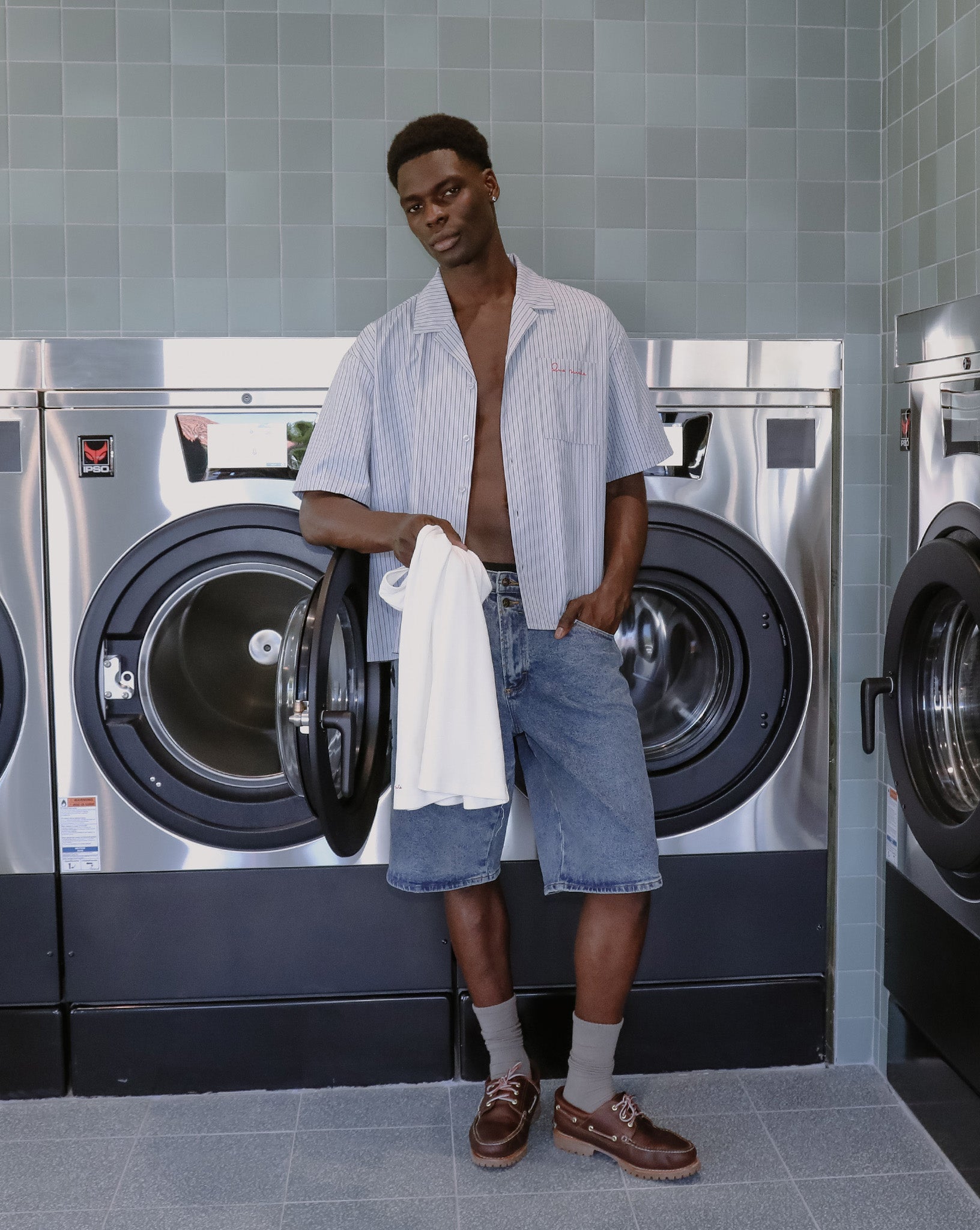 Theo Short Sleeve Shirt Grey Stripe