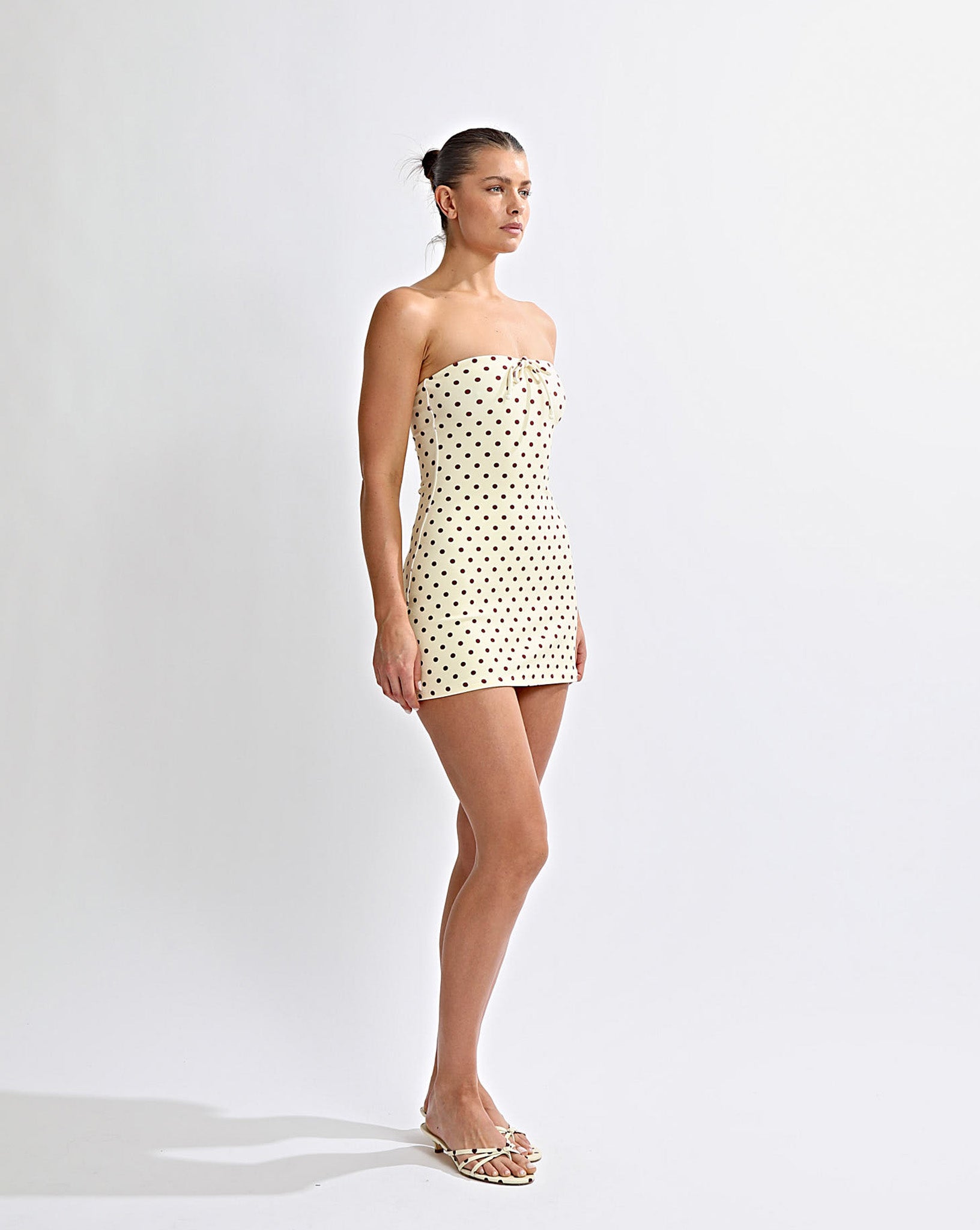 Nali Strapless Dress Yellow Polka
