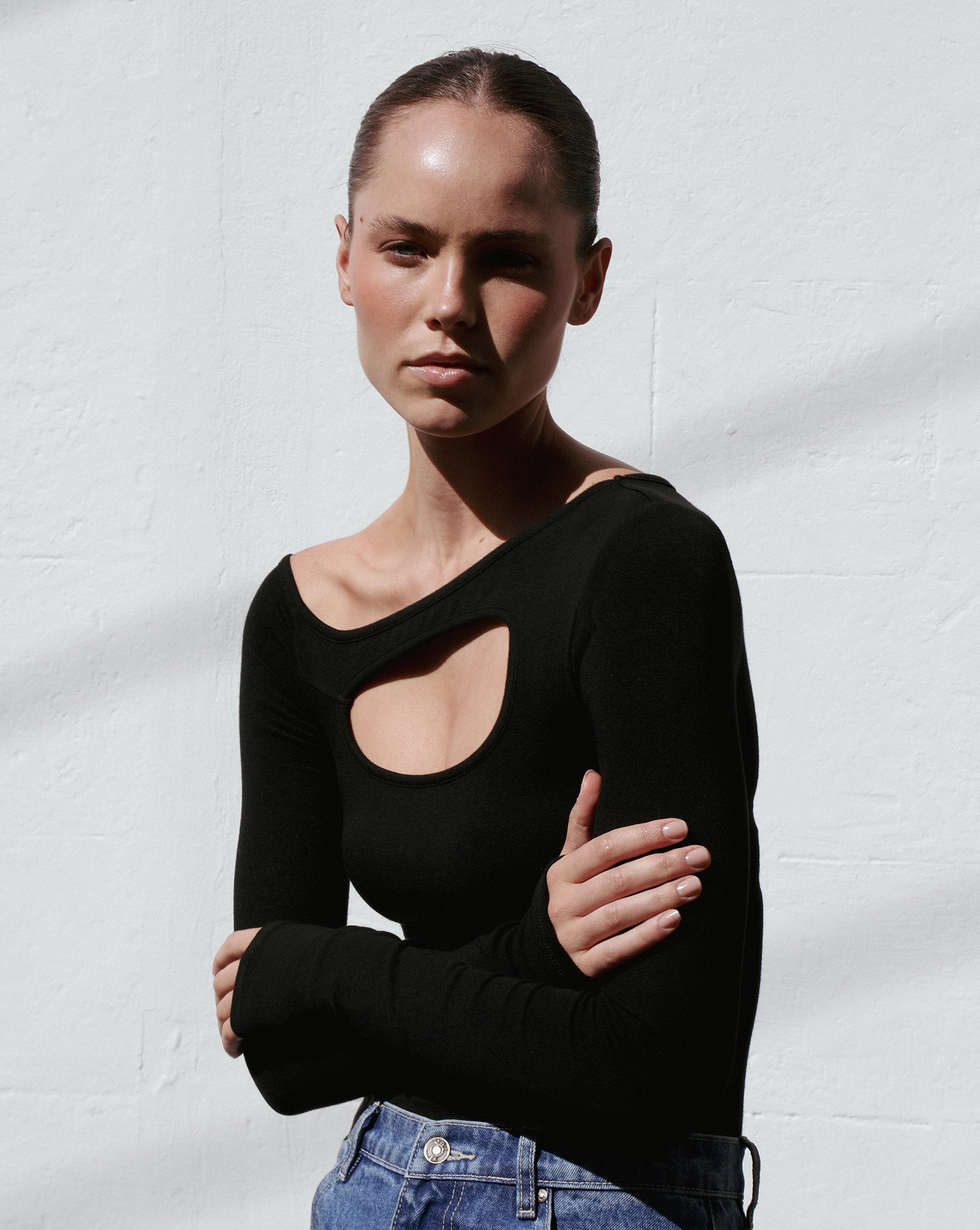 Amelia Asym Long Sleeve Top Black