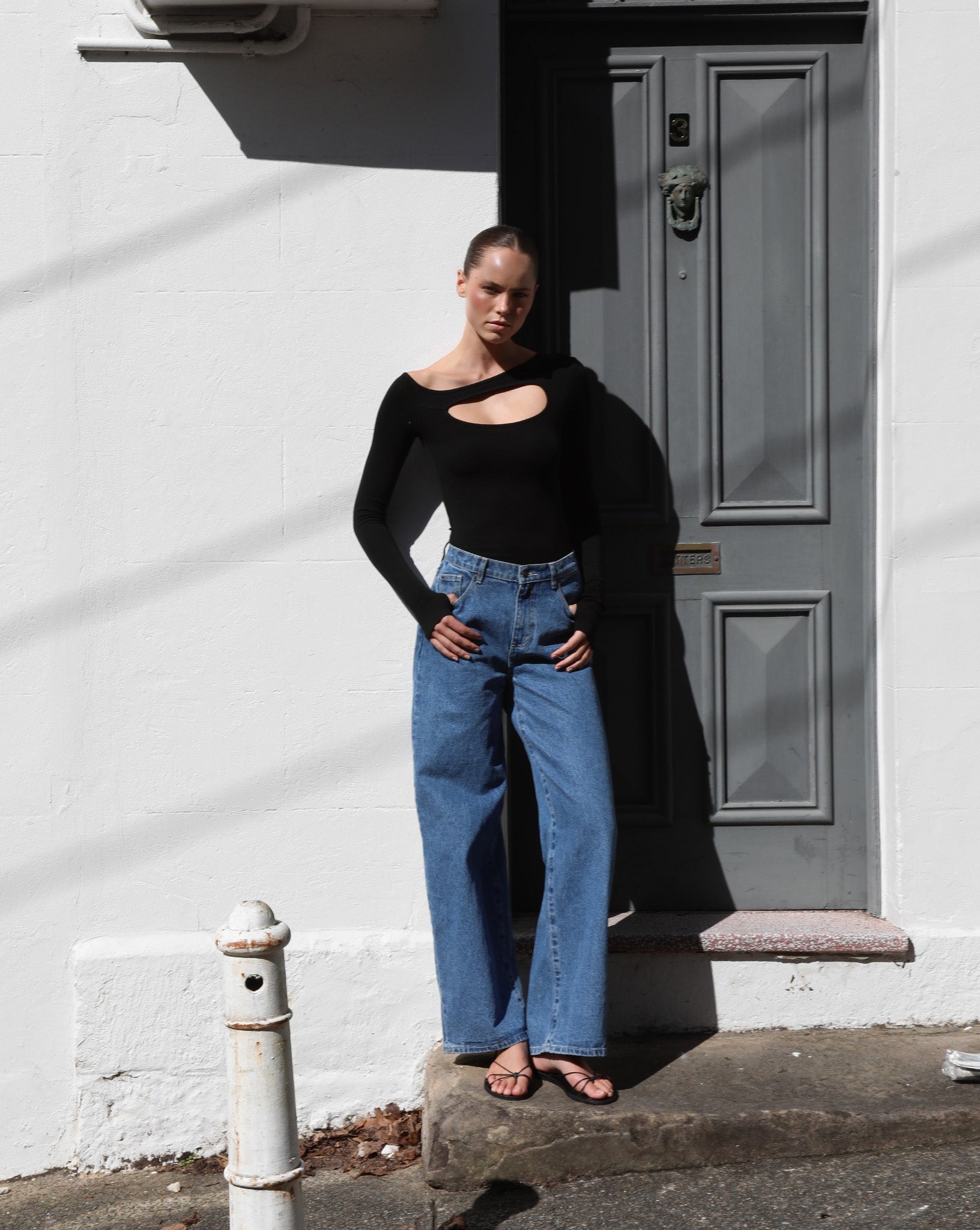 Amelia Asym Long Sleeve Top Black