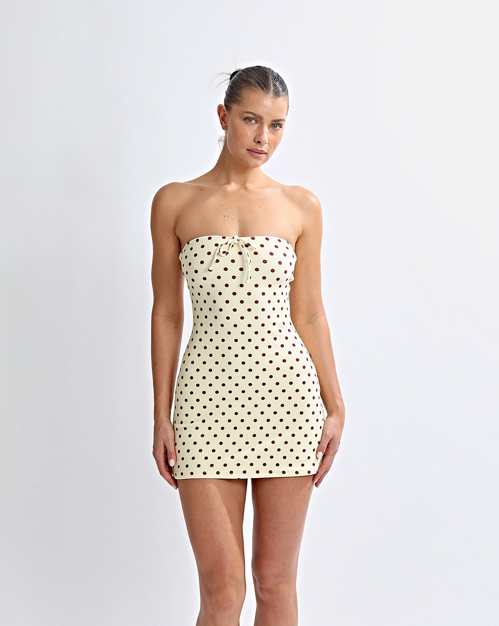 Nali Strapless Dress Yellow Polka