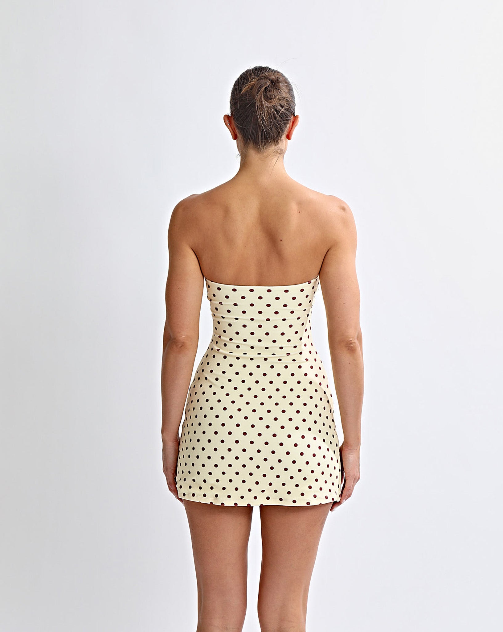 Nali Strapless Dress Yellow Polka