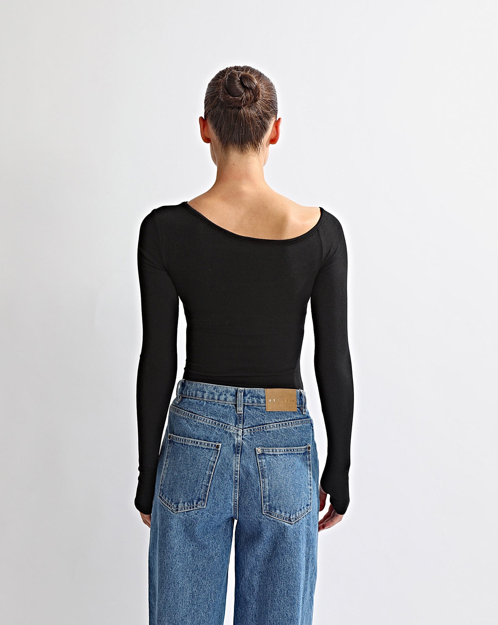 Amelia Asym Long Sleeve Top Black