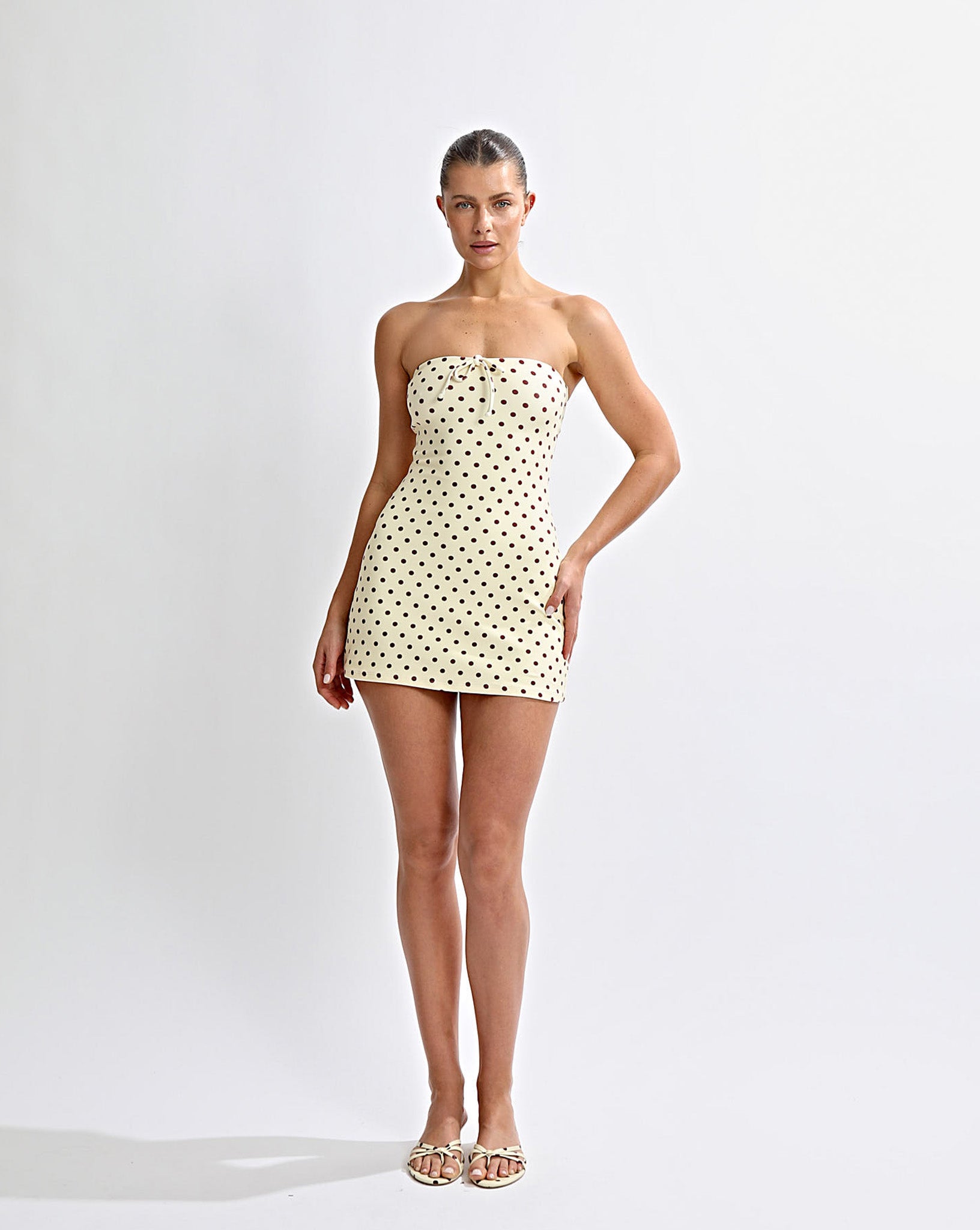Nali Strapless Dress Yellow Polka
