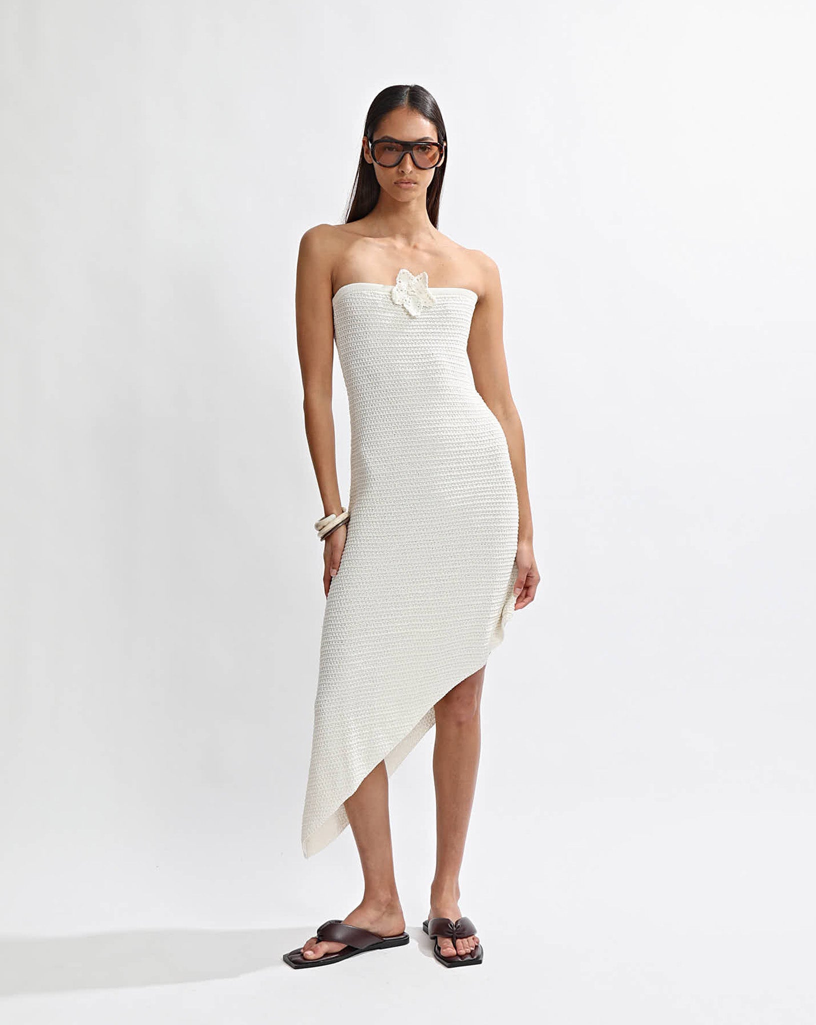 Eloise Knit Flower Dress Off White