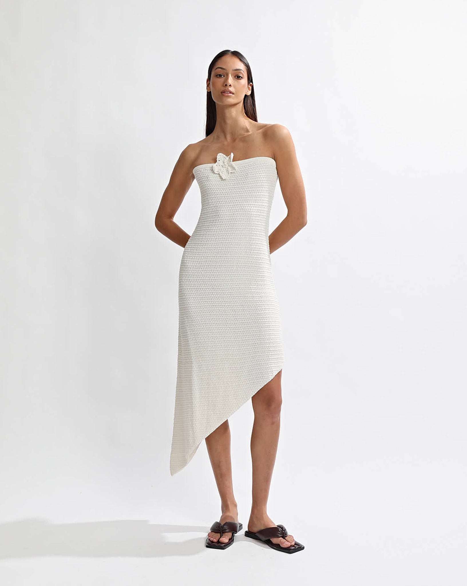 Eloise Knit Flower Dress Off White
