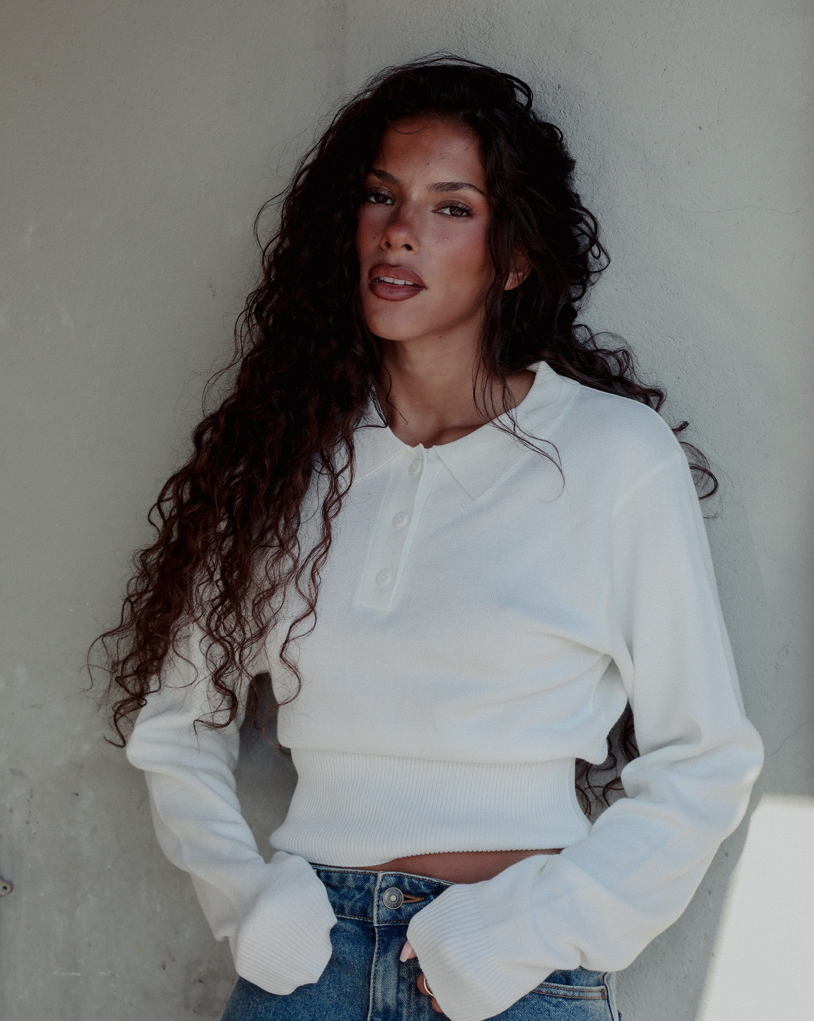 Blaire Knit Long Sleeve Top White
