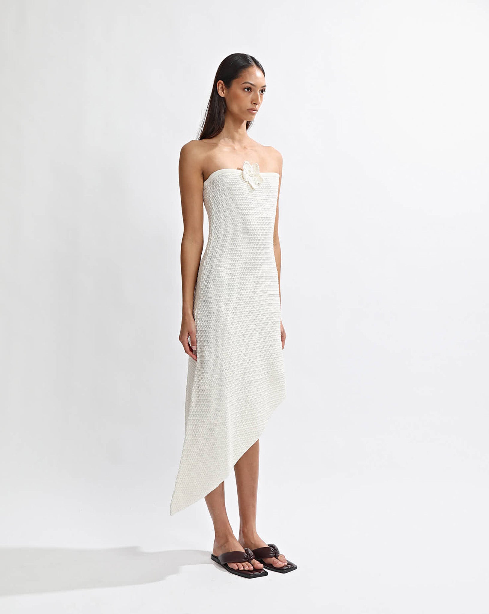 Eloise Knit Flower Dress Off White