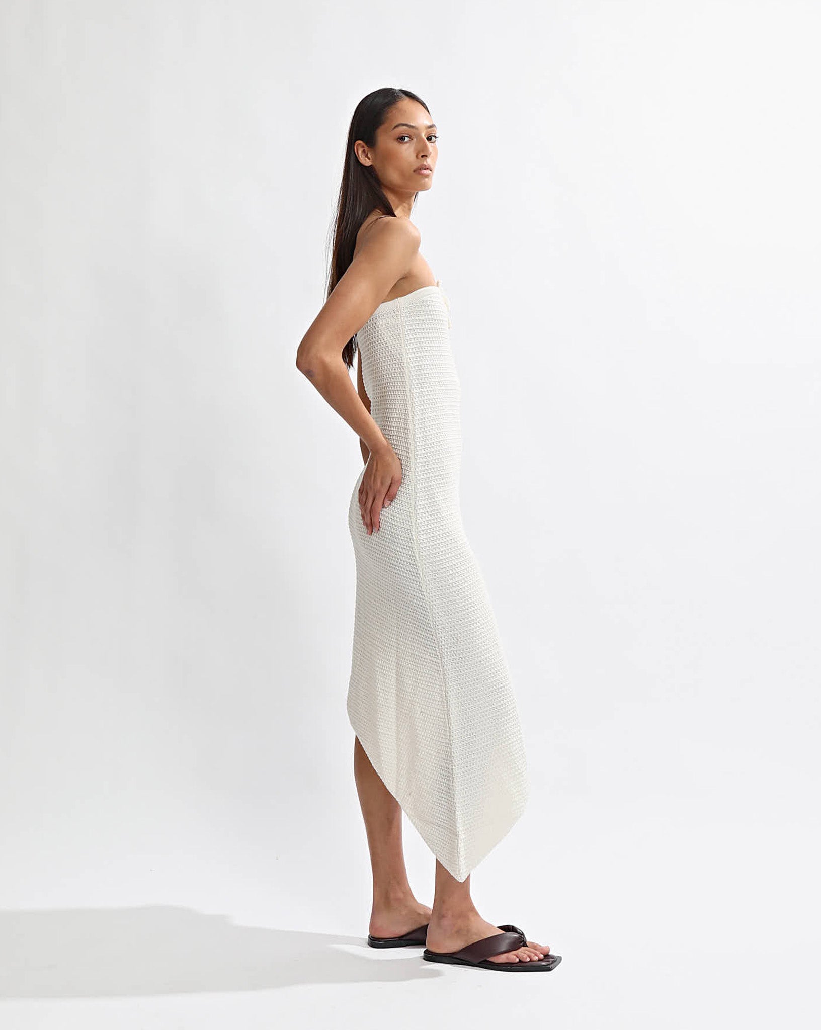 Eloise Knit Flower Dress Off White