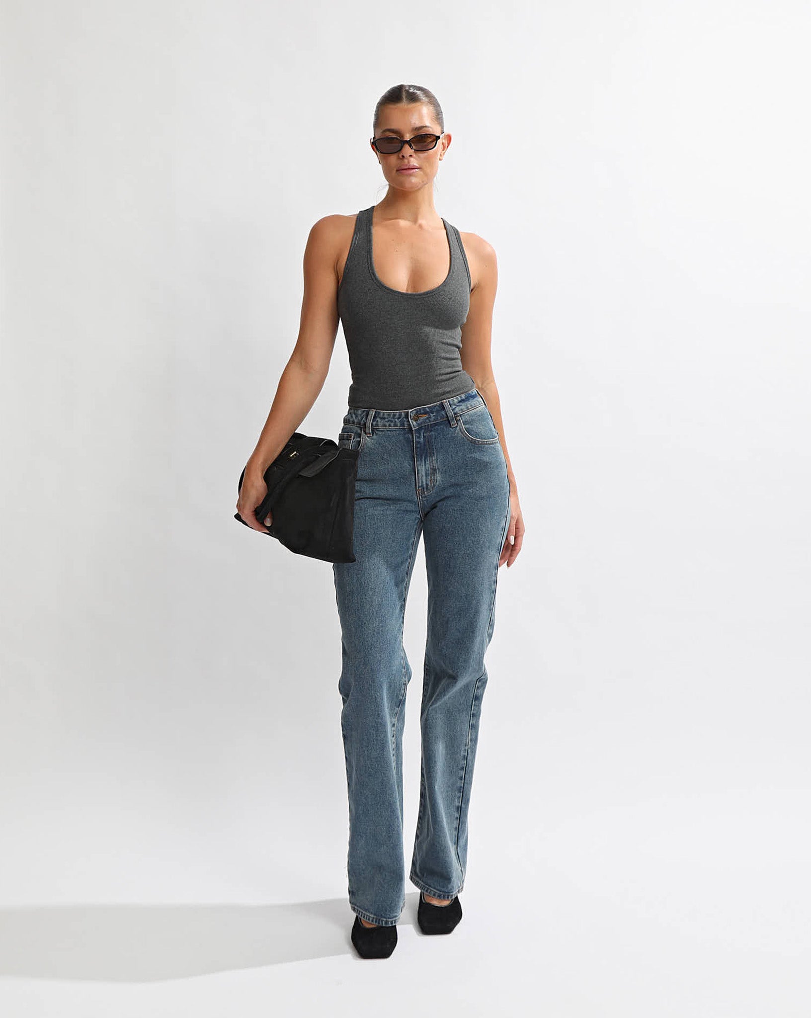 Ellie Rib Tank Dark Grey