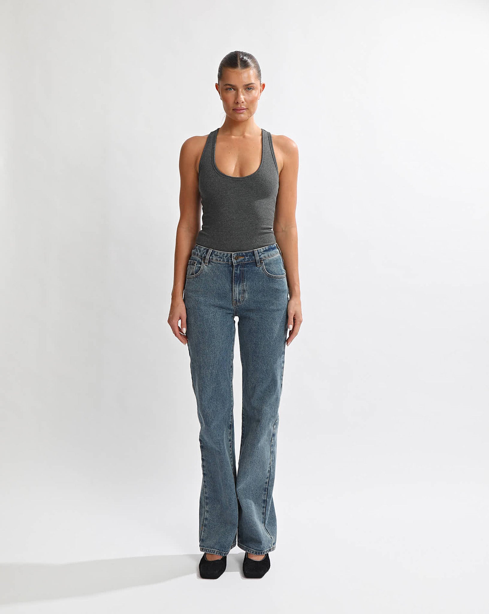 Ellie Rib Tank Dark Grey