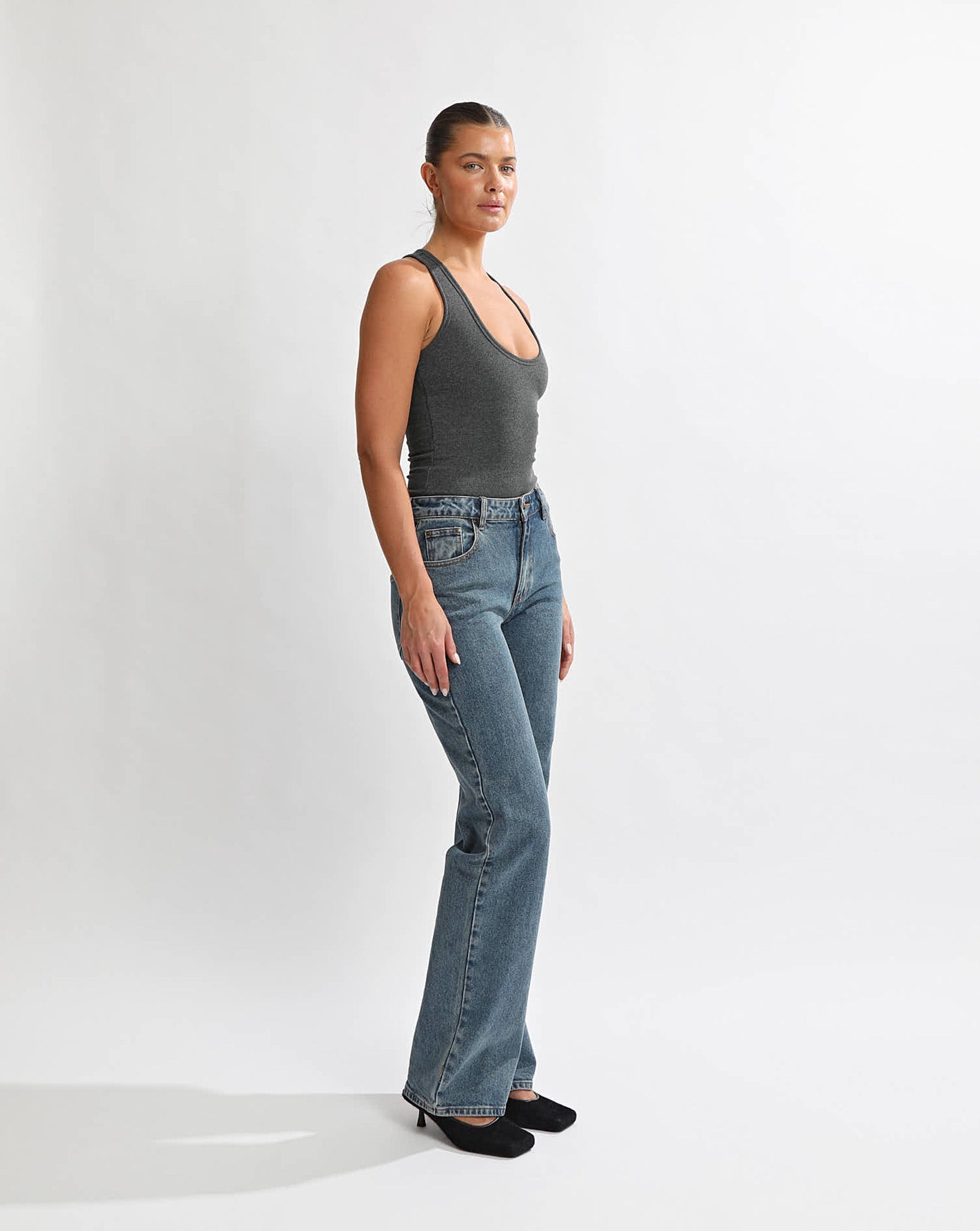 Ellie Rib Tank Dark Grey