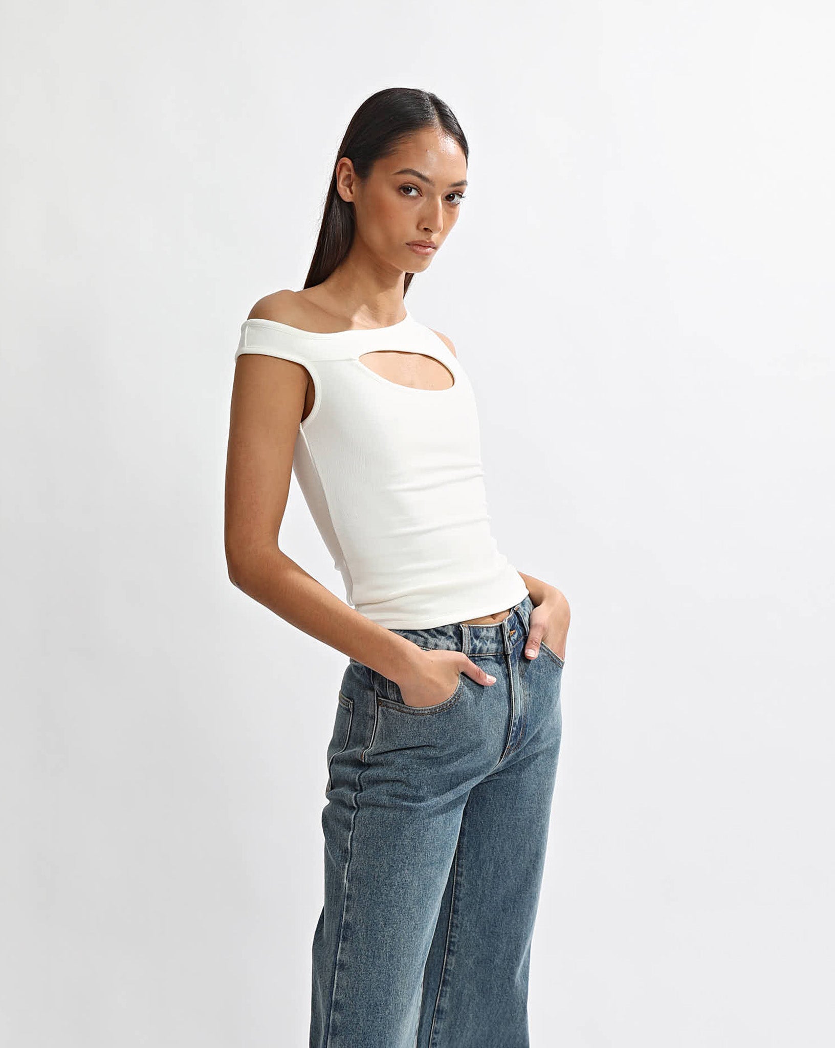 Amelia Asym Tank White