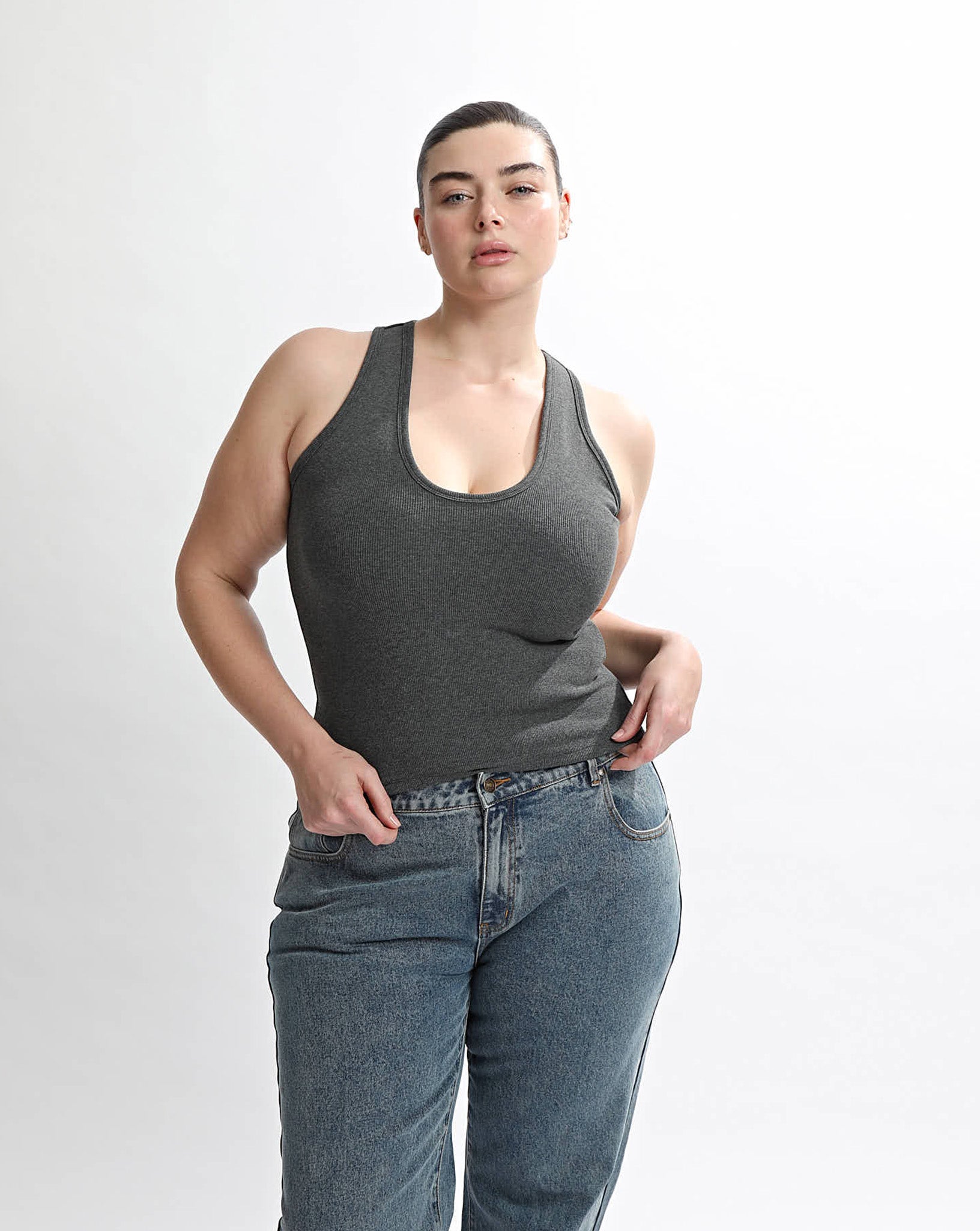 Ellie Rib Tank Dark Grey