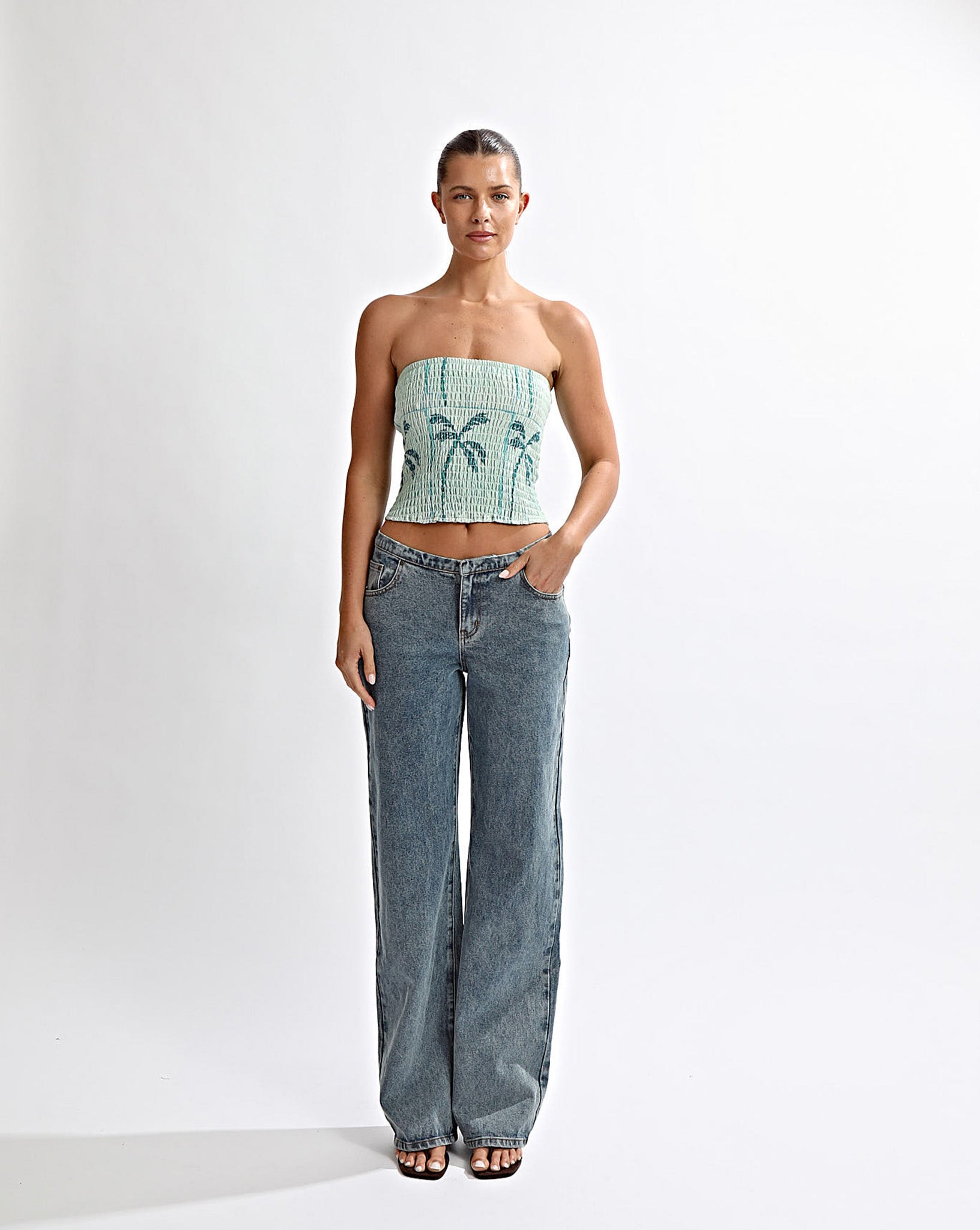 Lola Strapless Top Green Tonic