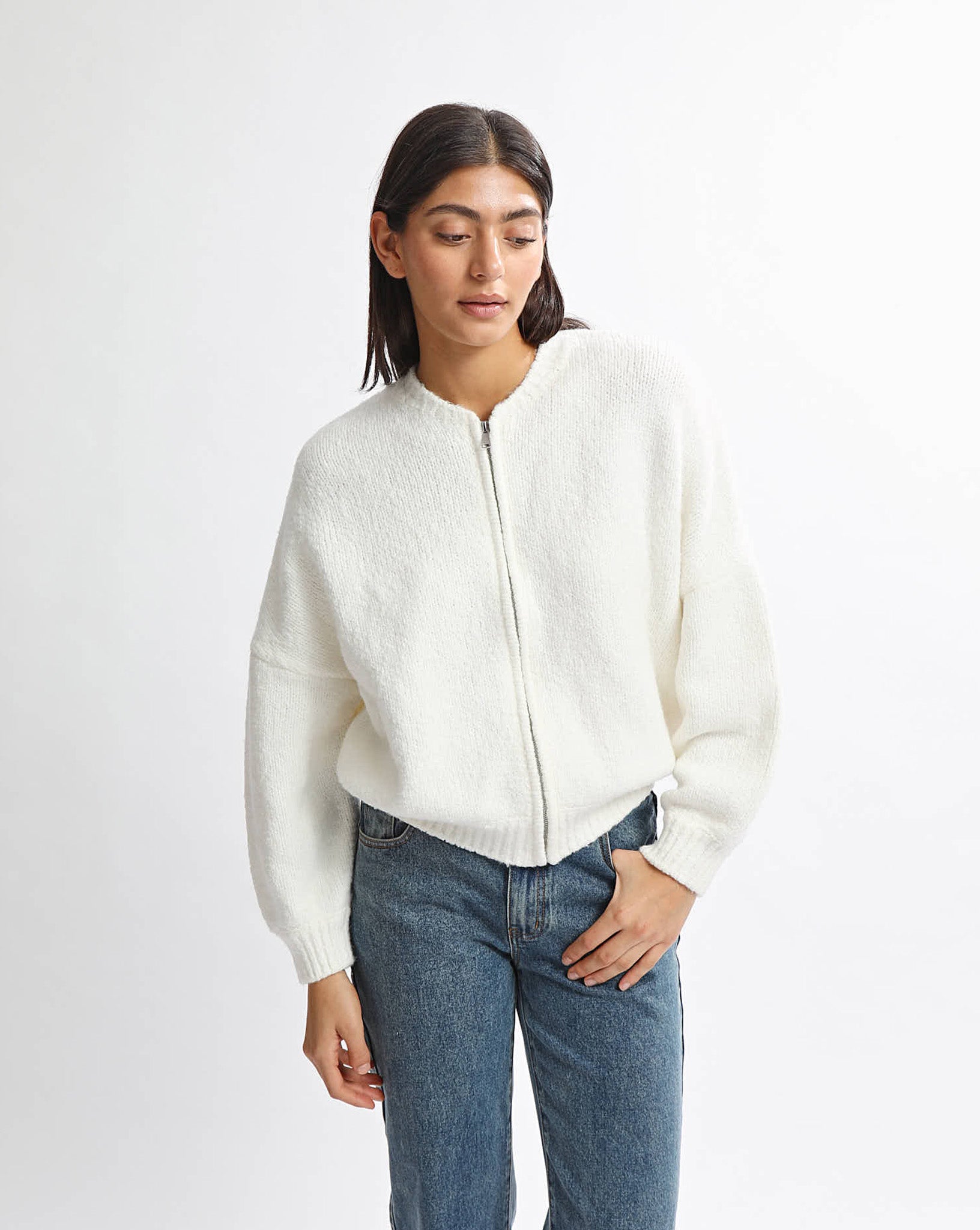 Elliot Knit Zip Jumper Cream