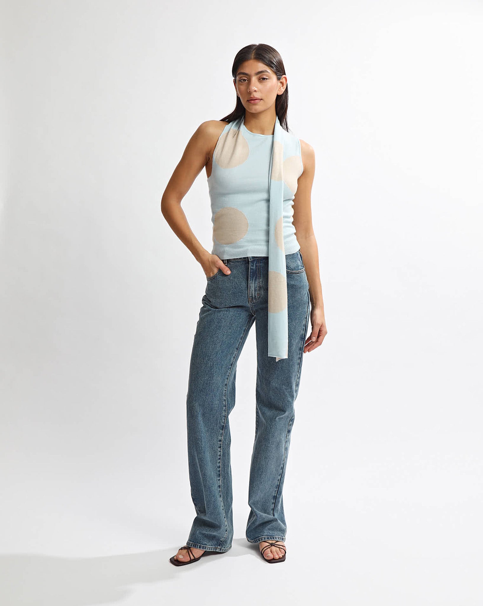 Charlotte Scarf Top Blue/Beige Spot
