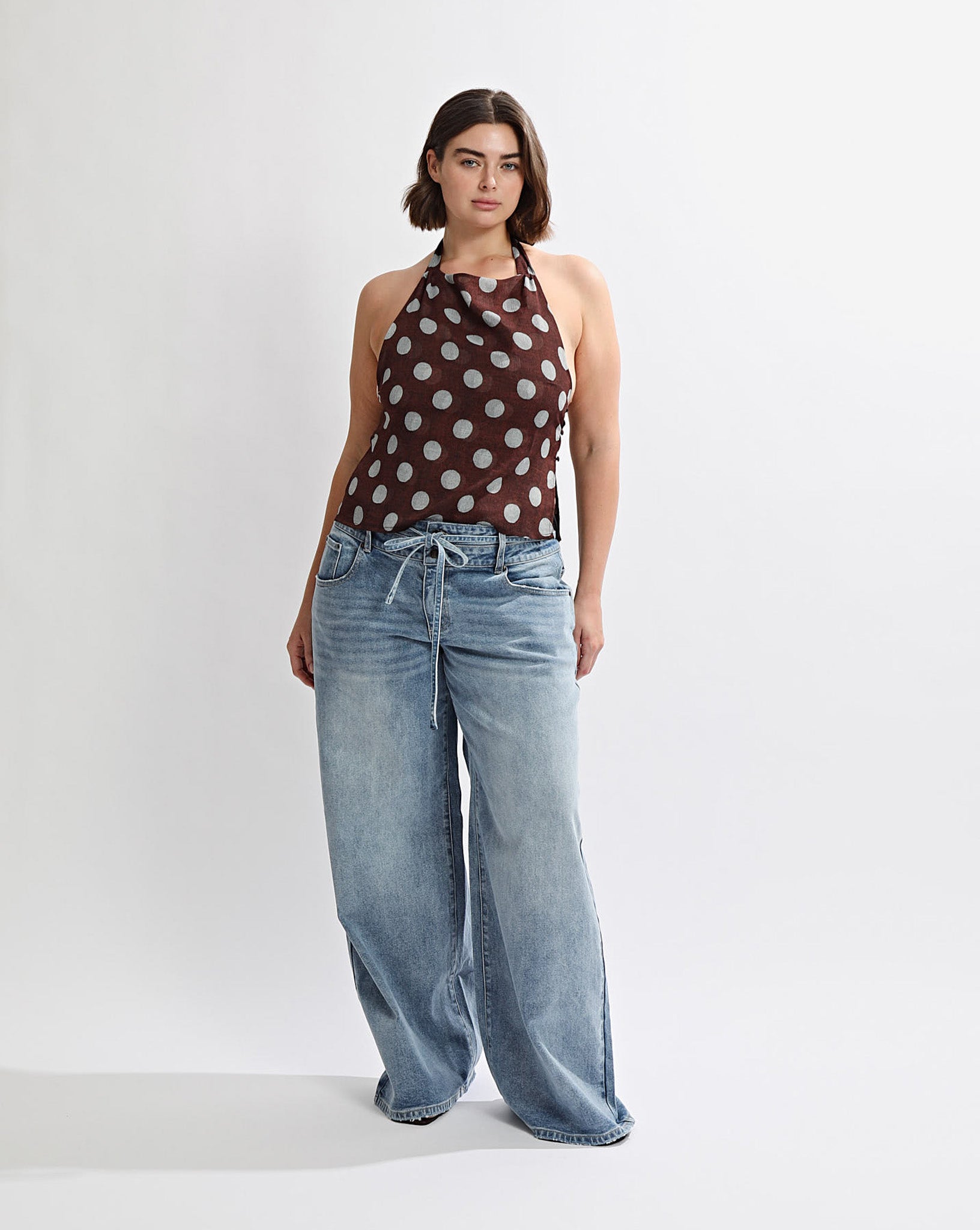 Suri Top Brown/Blue Polka