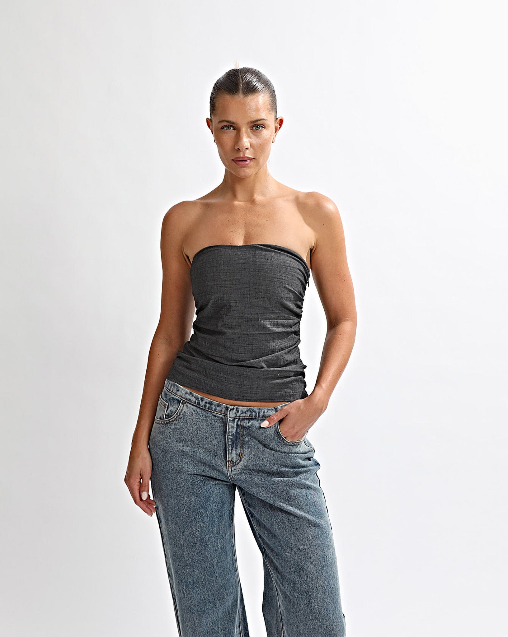 Heidi Strapless Top Slate