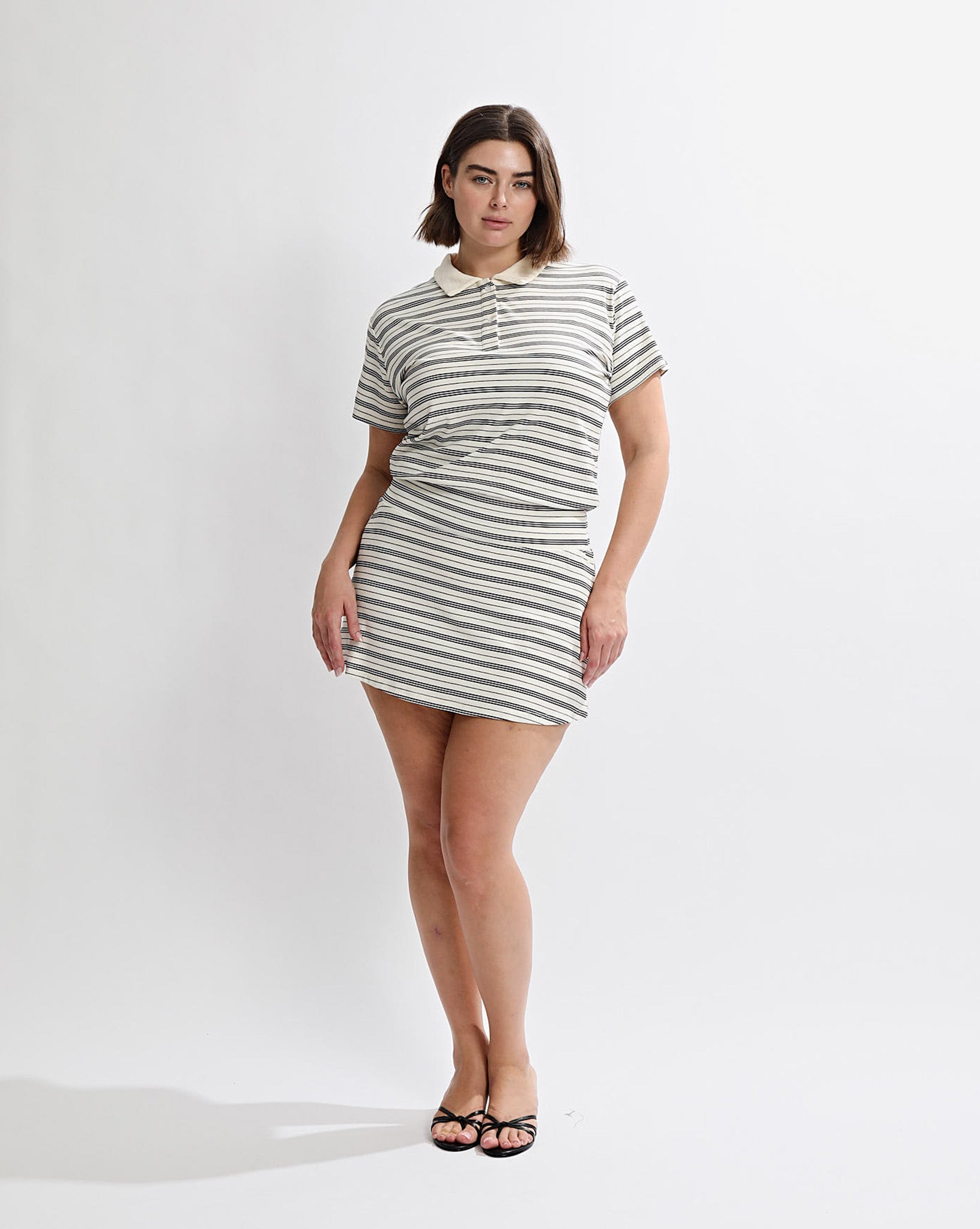 cornflower blue bridesmaid dress Mara Mini Dress White/Black Stripe – One Mile The Label