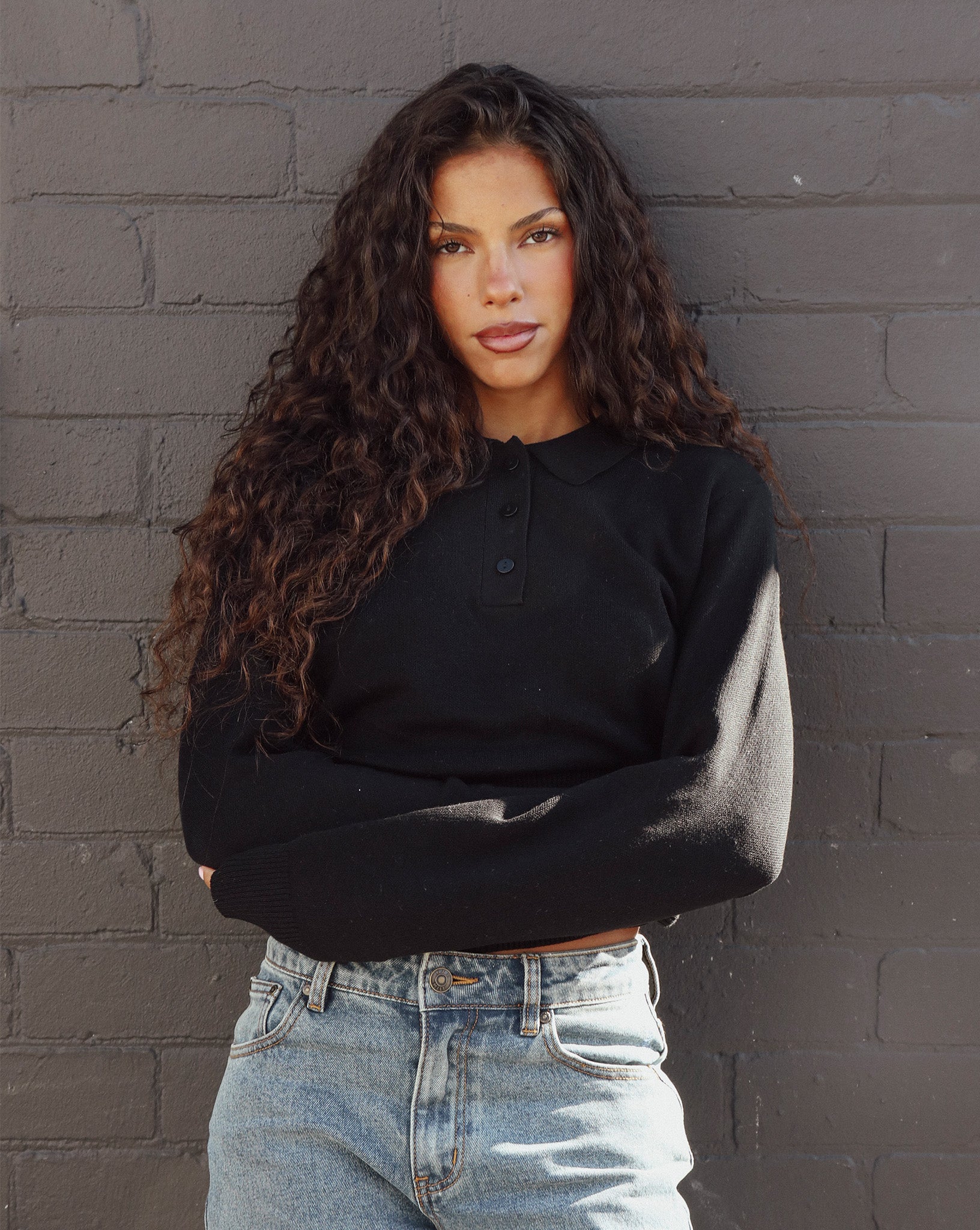 Blaire Knit Long Sleeve Top Black