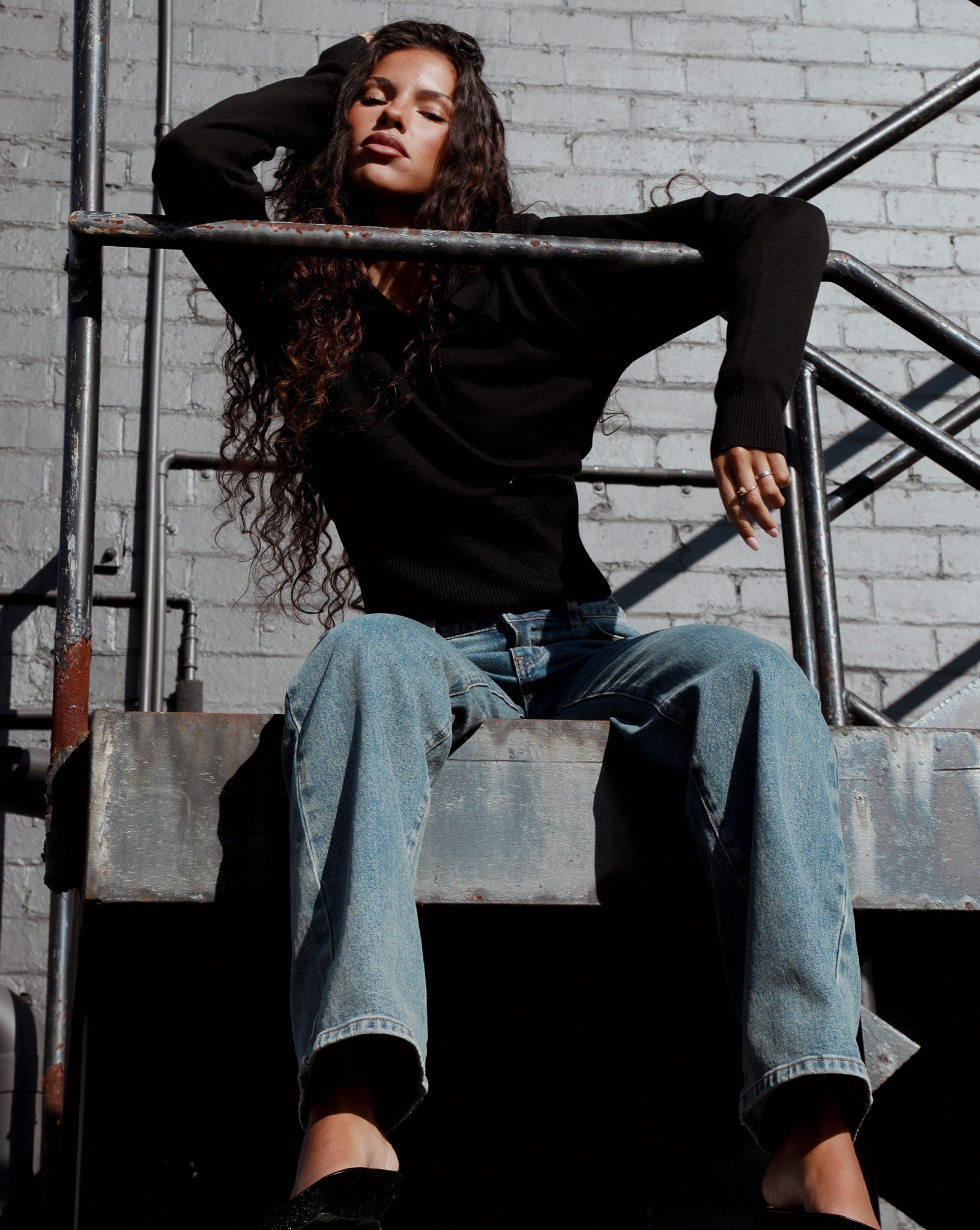 Blaire Knit Long Sleeve Top Black