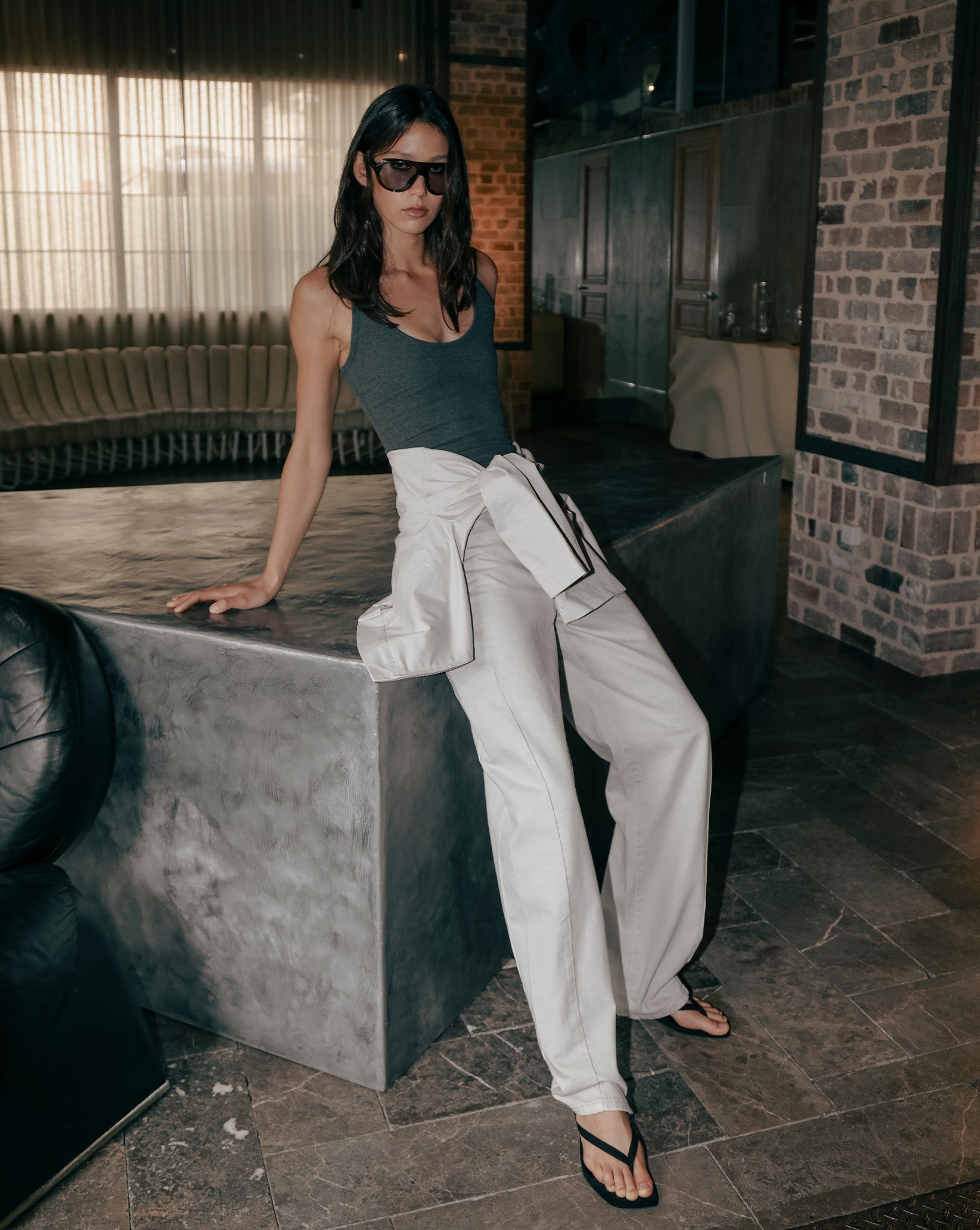 Ellie Rib Tank Dark Grey