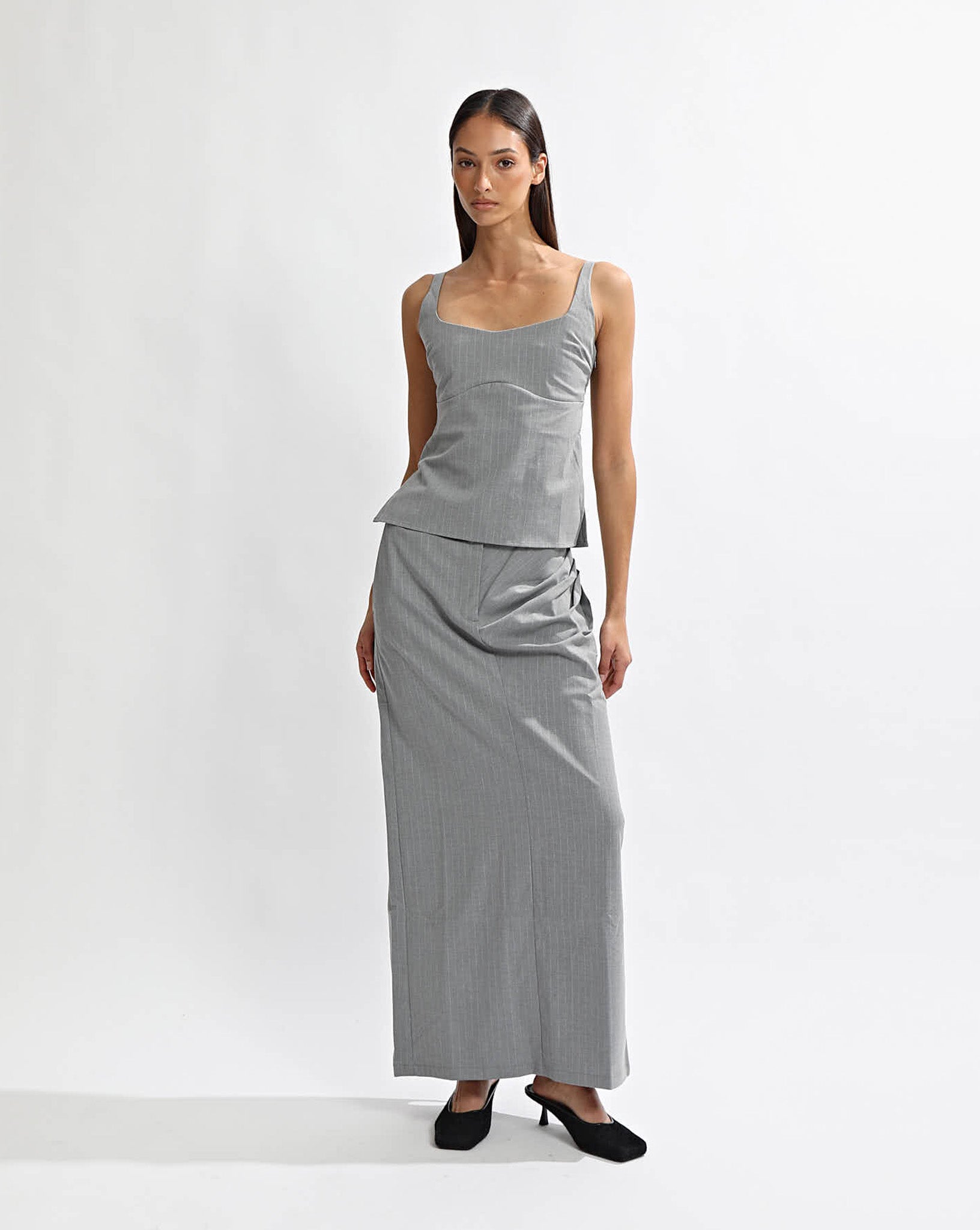 Luca Maxi Skirt Grey Stripe