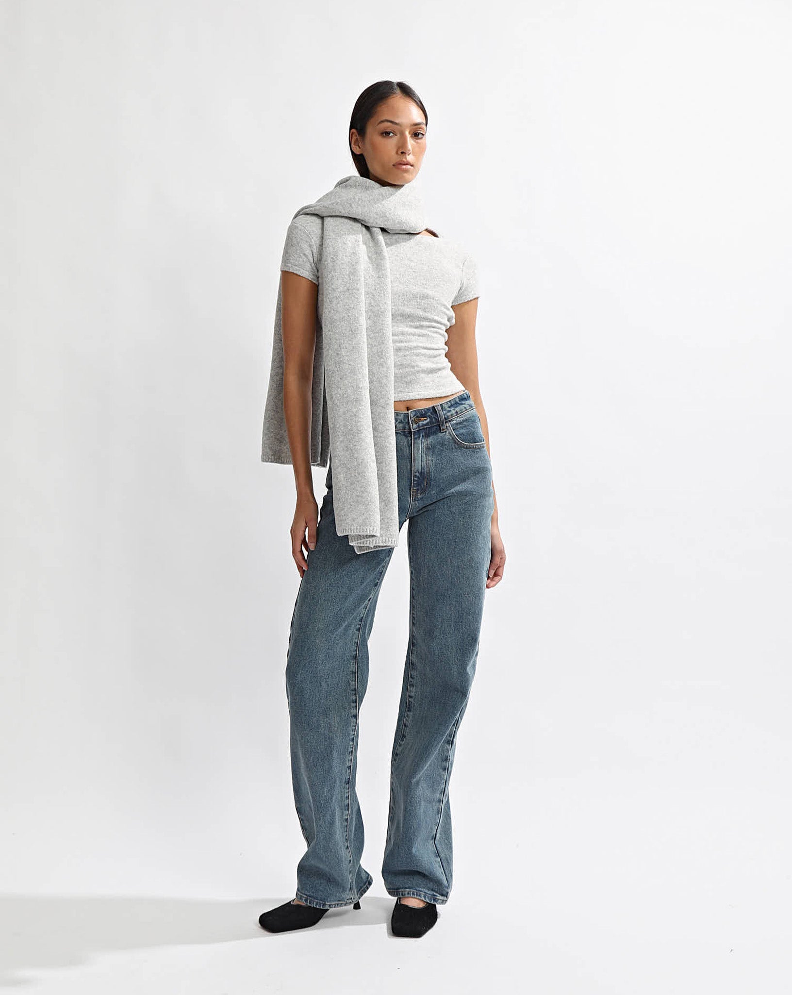 Leo Knit Scarf Grey Marl
