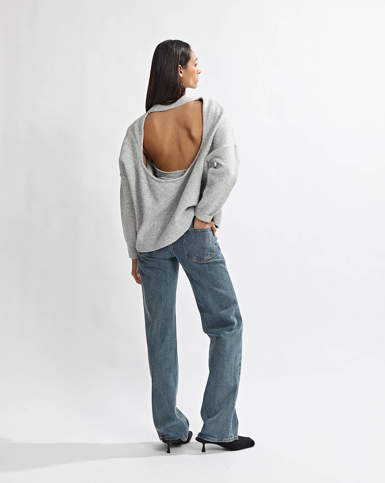 Leo Knit Backless Jumper Grey Marl