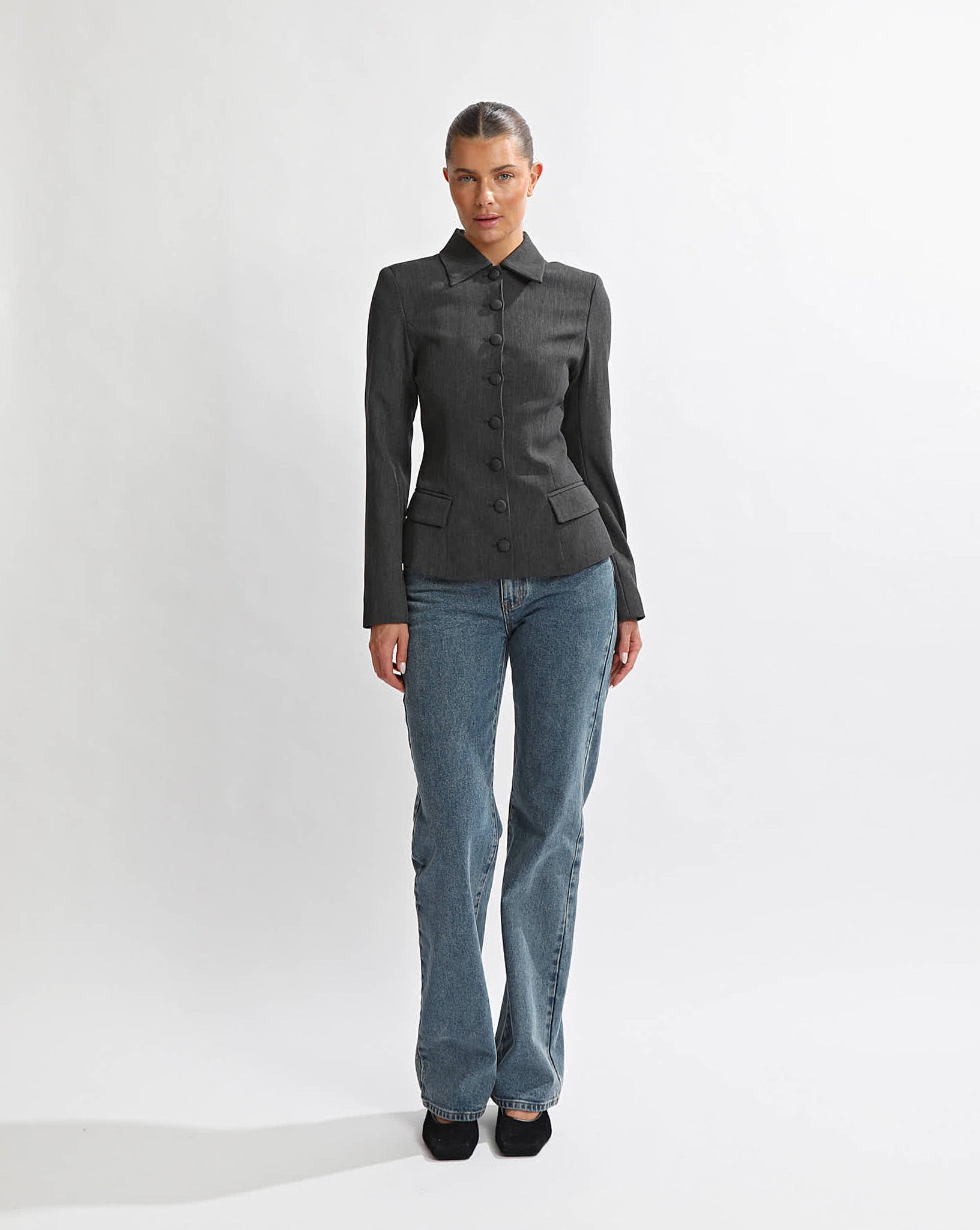 Tori Tailored Suit Top Dark Grey