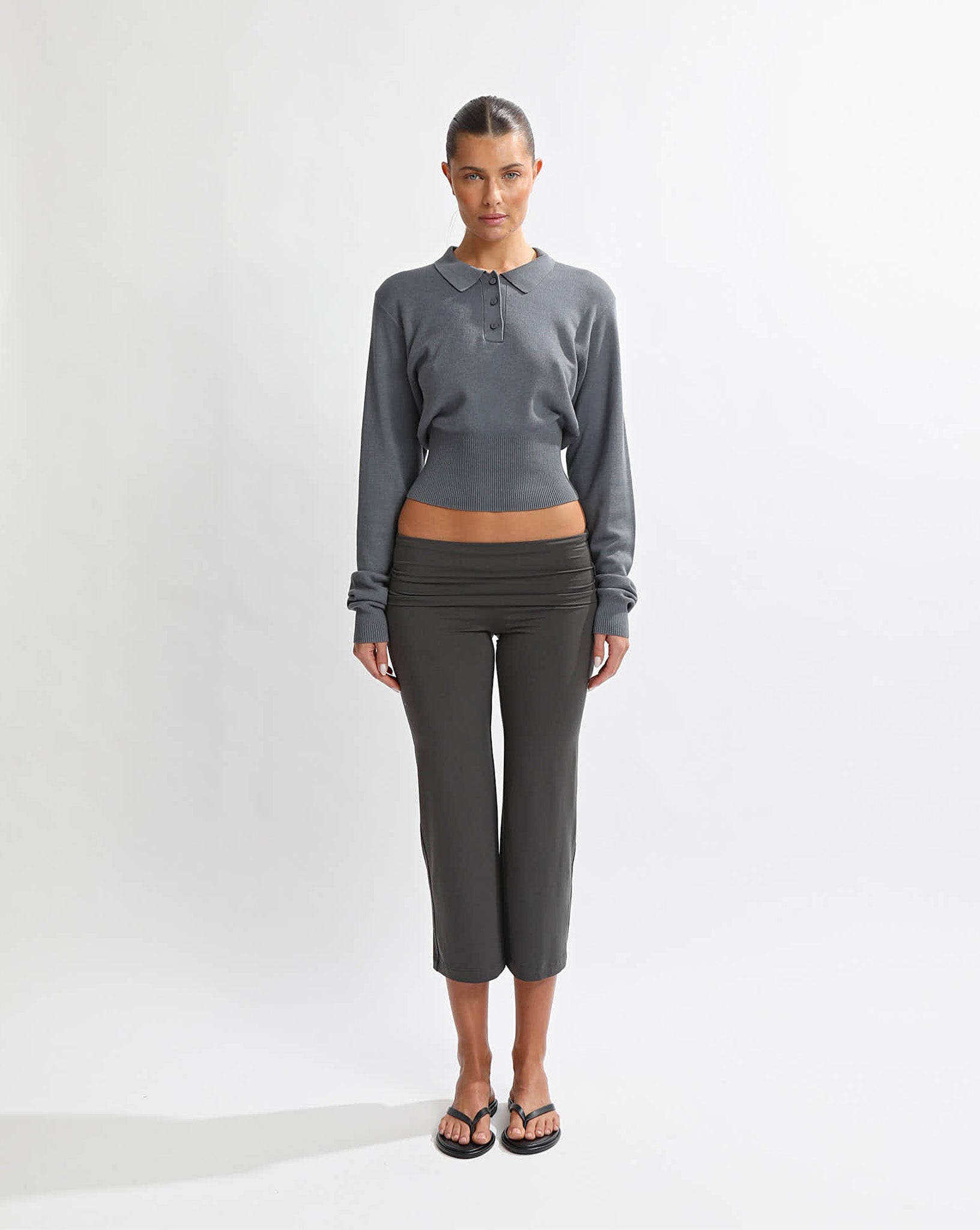 Blaire Knit Long Sleeve Top Blue/Grey