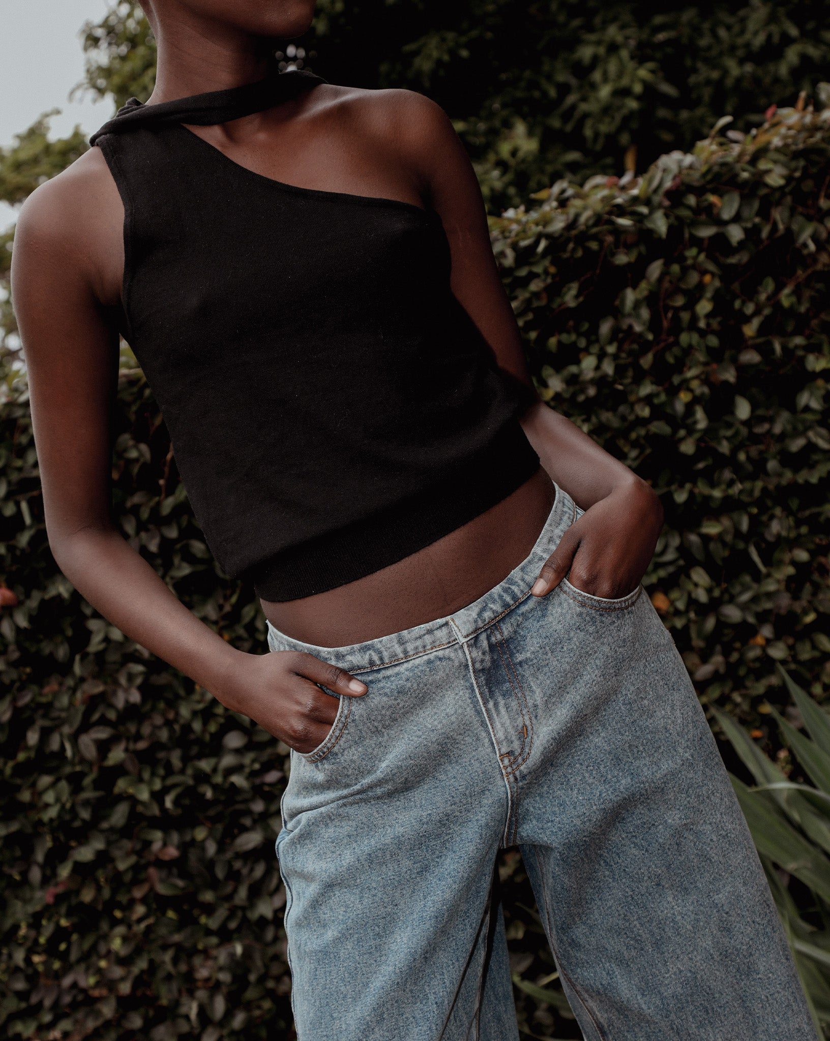 Carrie One Shoulder Top Black