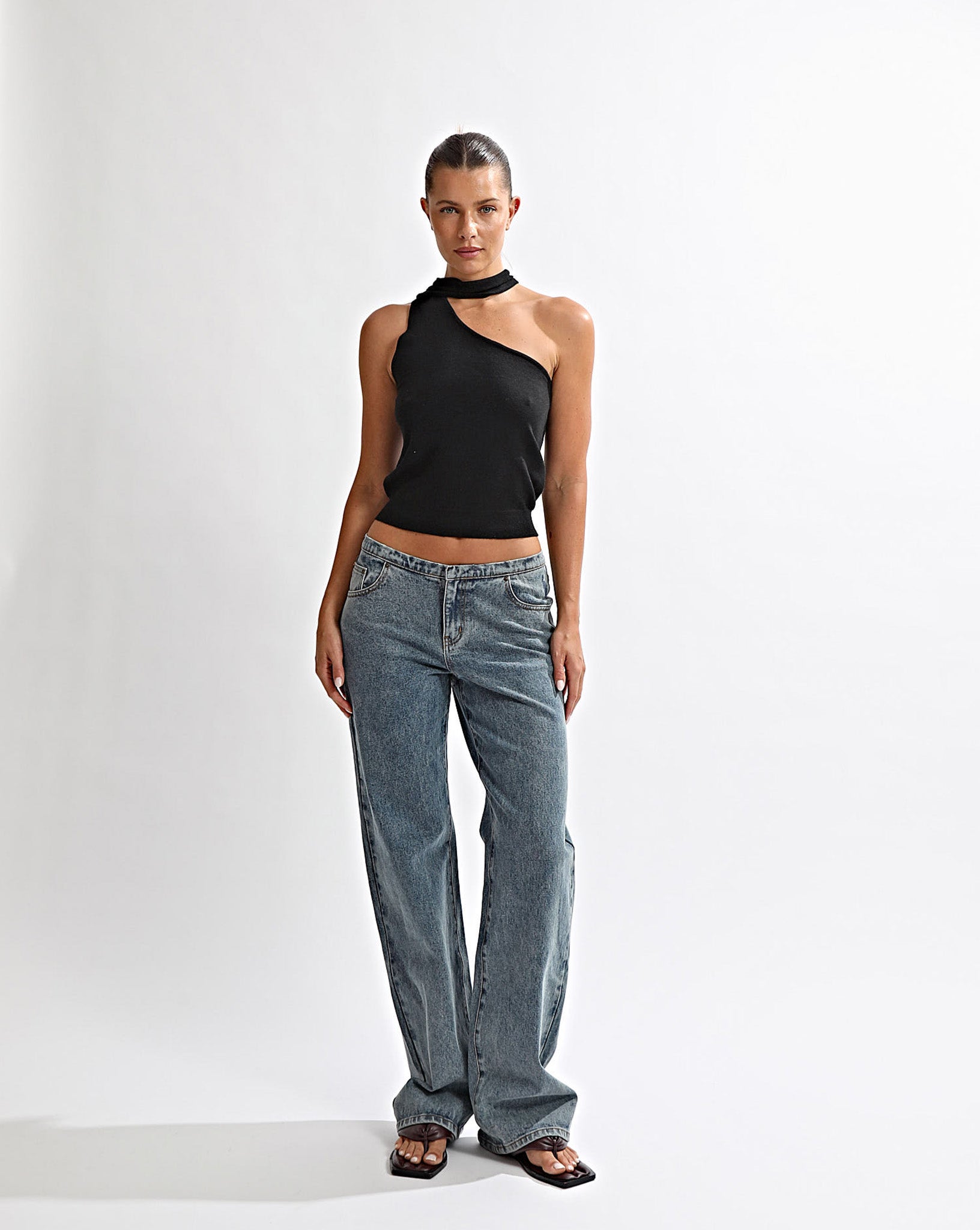 Carrie One Shoulder Top Black