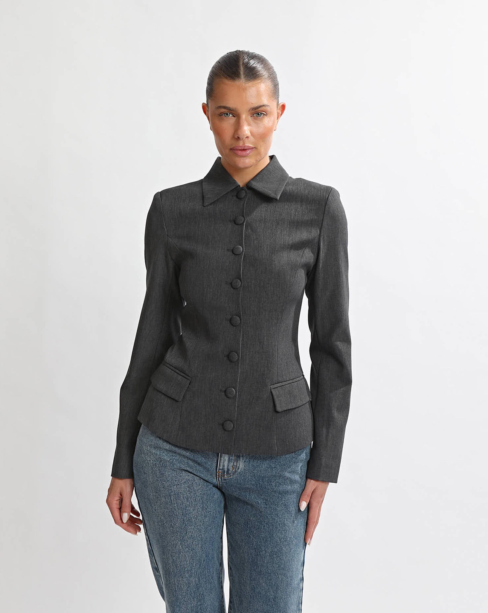 Tori Tailored Suit Top Dark Grey