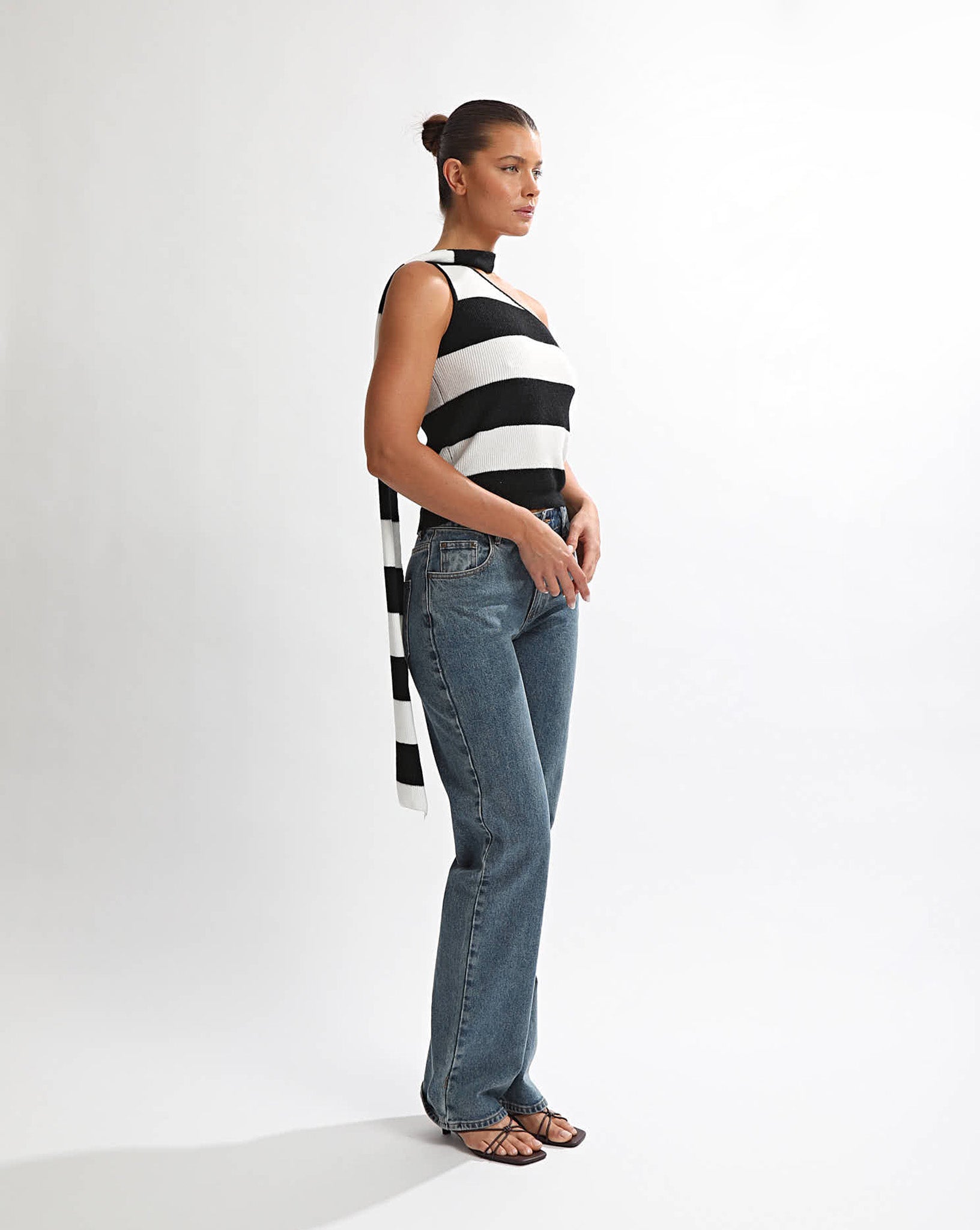 Charlotte Scarf Top Black/White Stripe