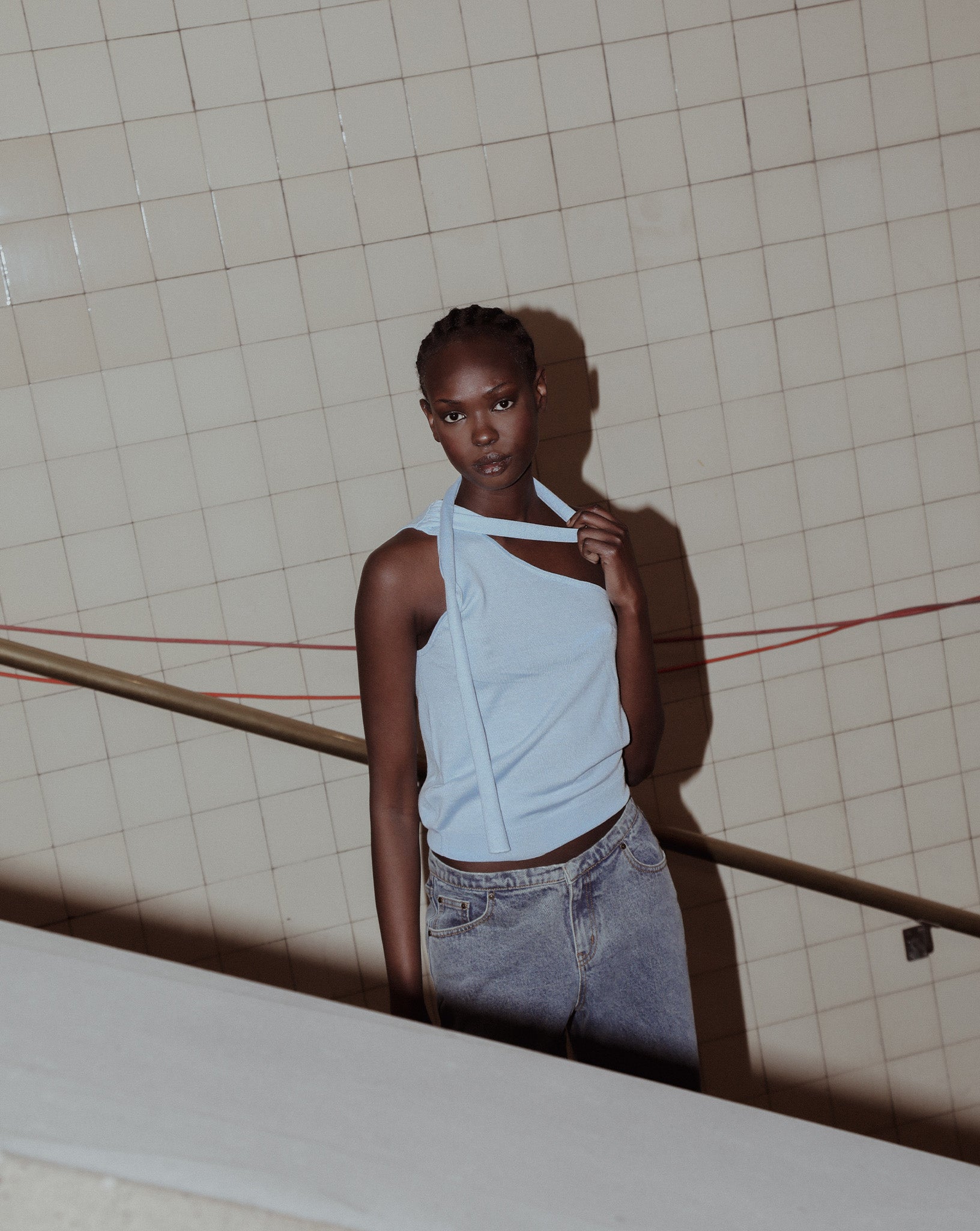 Carrie One Shoulder Top Blue